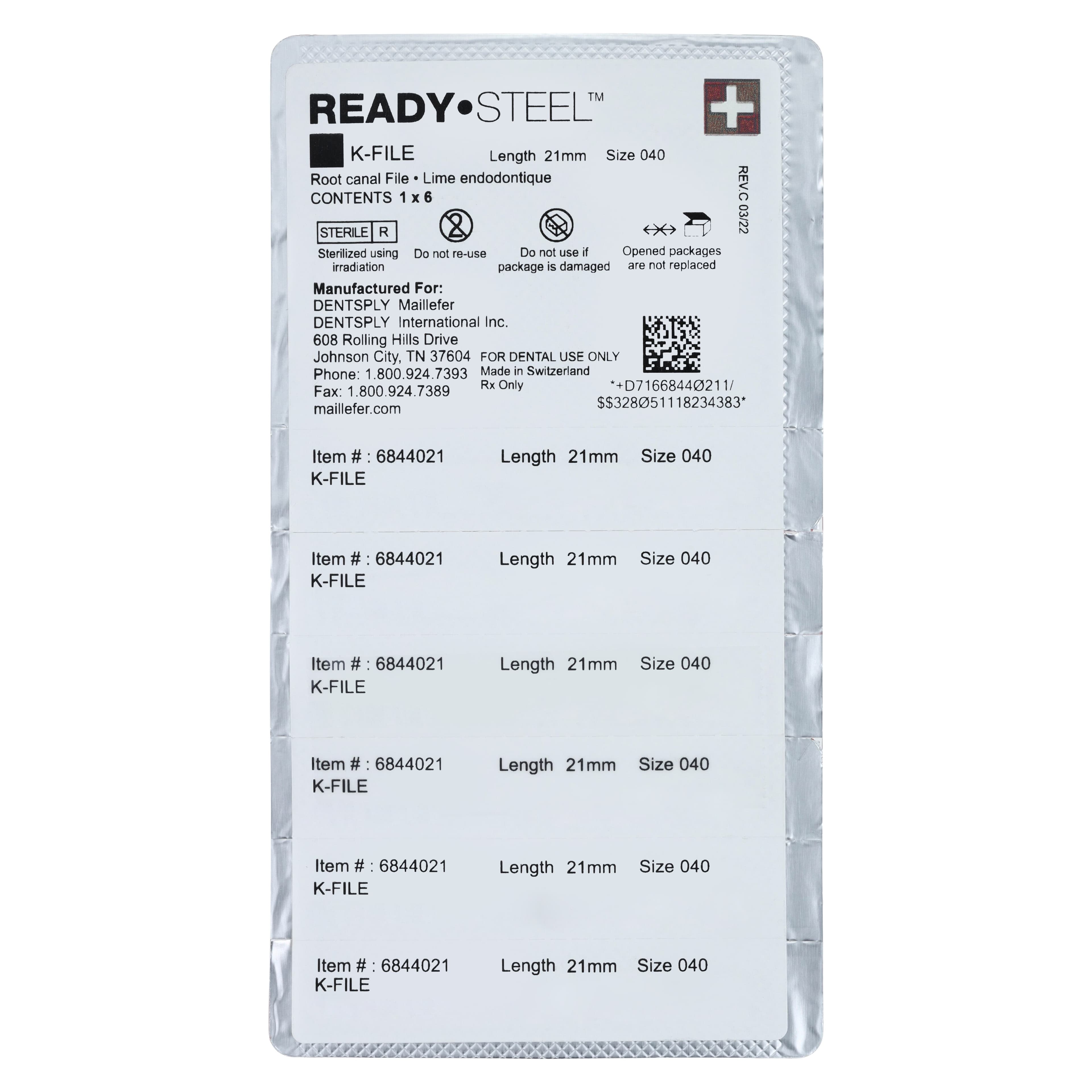 Dentsply Maillefer READYSTEEL K-File, #40 (Black), 21mm, Sterile, Stainless Steel, 6/Pack, 6844021 thumbnail 2