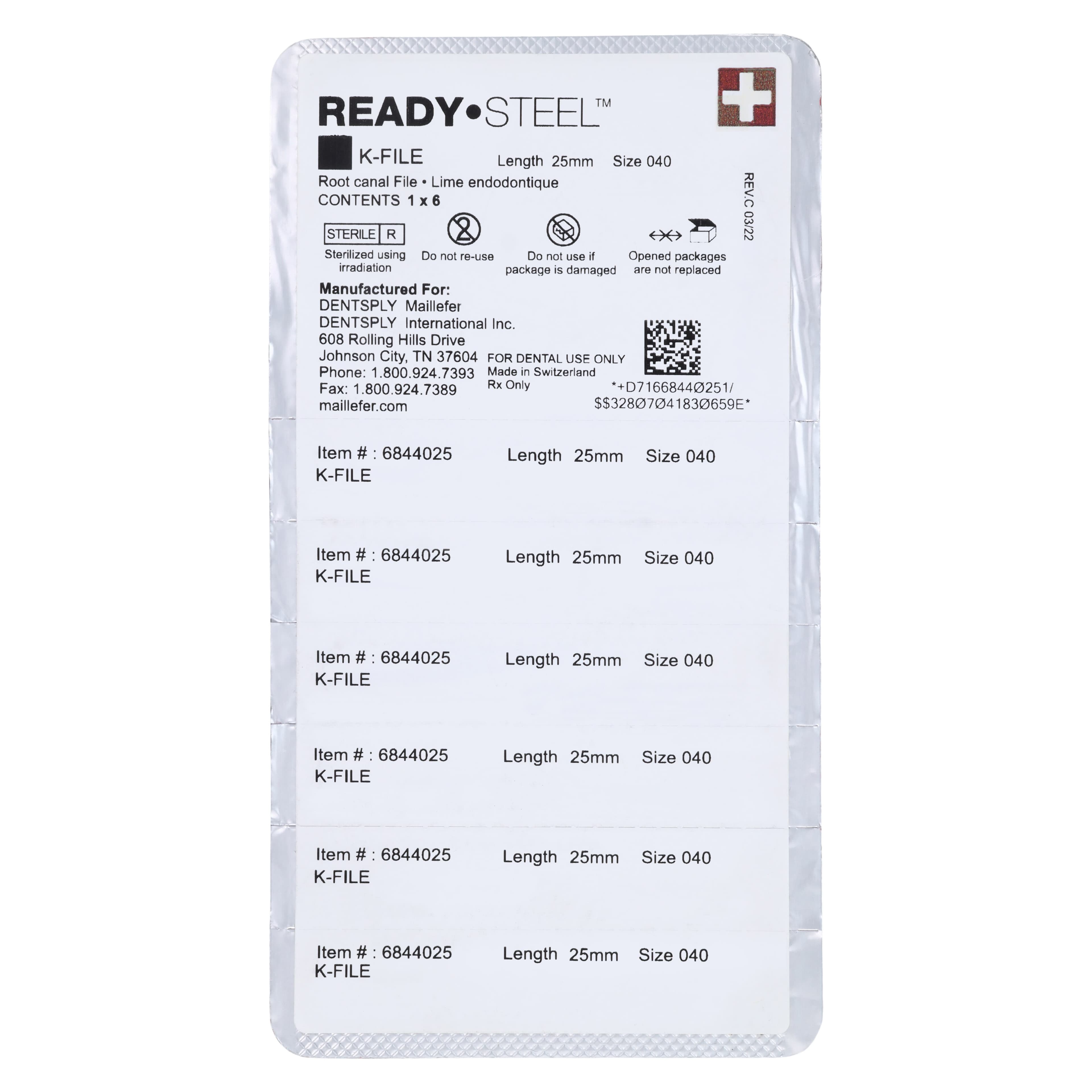 Dentsply Maillefer READYSTEEL K-File, Size #40, 25 mm, Black, Sterile, 6/Pack, 6844025 thumbnail 2