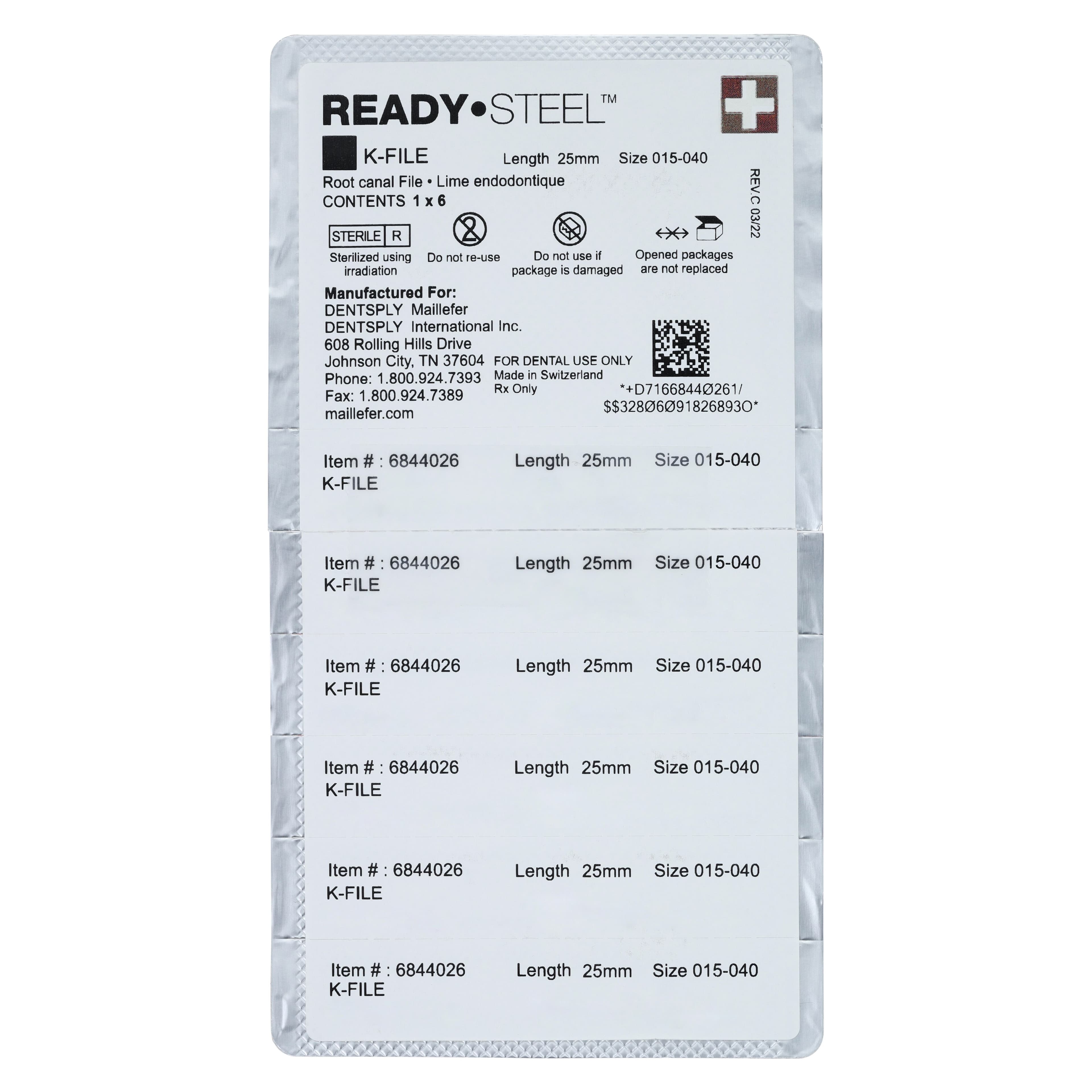 Dentsply Sirona Maillefer READYSTEEL K-File, Stainless Steel, Sterile, 25mm, #15-40 Assorted, 6/Pk, 6844026 thumbnail 2