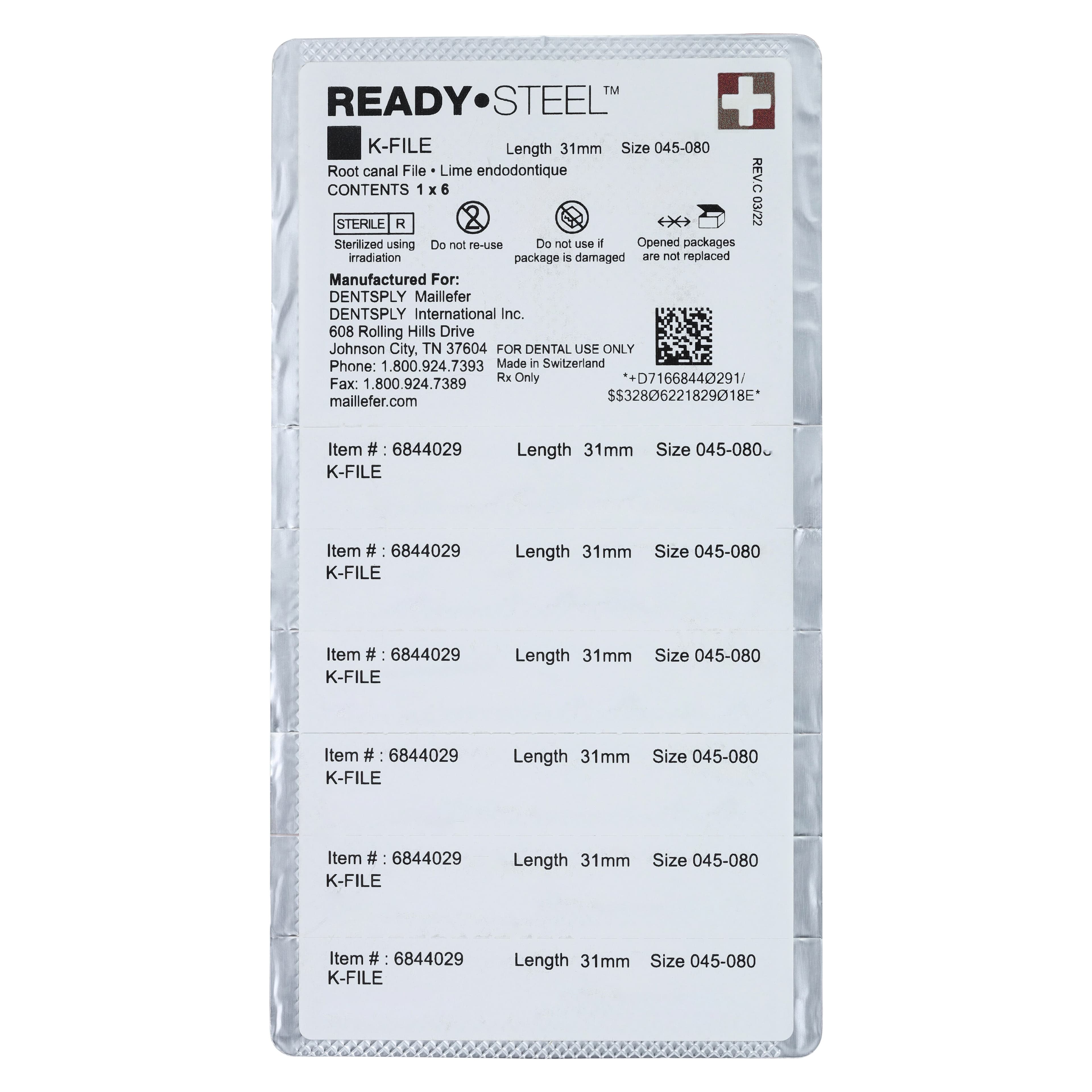 Dentsply Maillefer READYSTEEL K-File, #45-80 Assorted, 31mm, Sterile, 6/Pack, 6844029 thumbnail 2