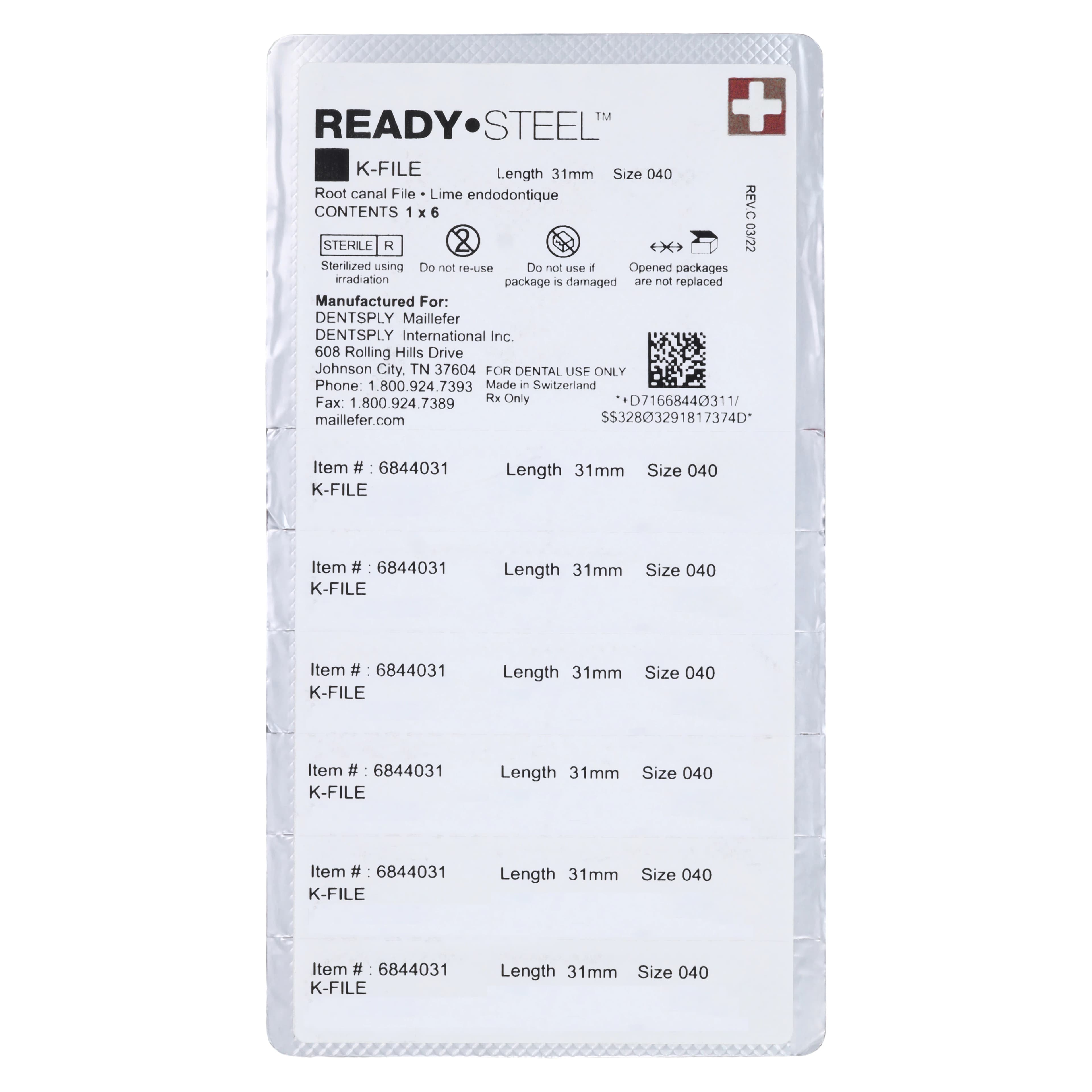 Dentsply Maillefer READYSTEEL K-File, Size #40, 31mm, Black, Sterile, 6/Pack, 6844031 thumbnail 2