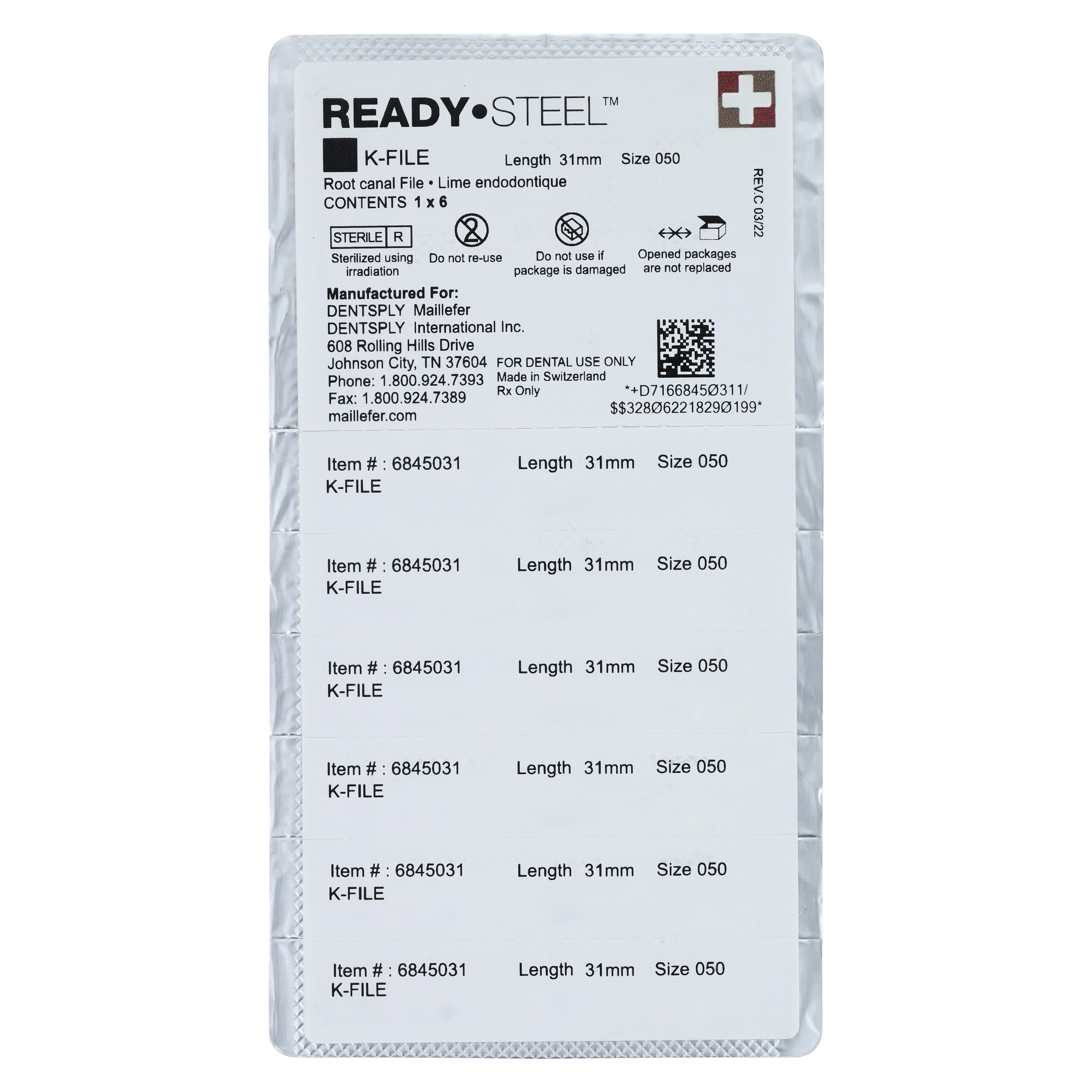 Dentsply Maillefer READYSTEEL K-File, #50 (Yellow), 31mm, Sterile, 6/Pack, 6845031 thumbnail 2