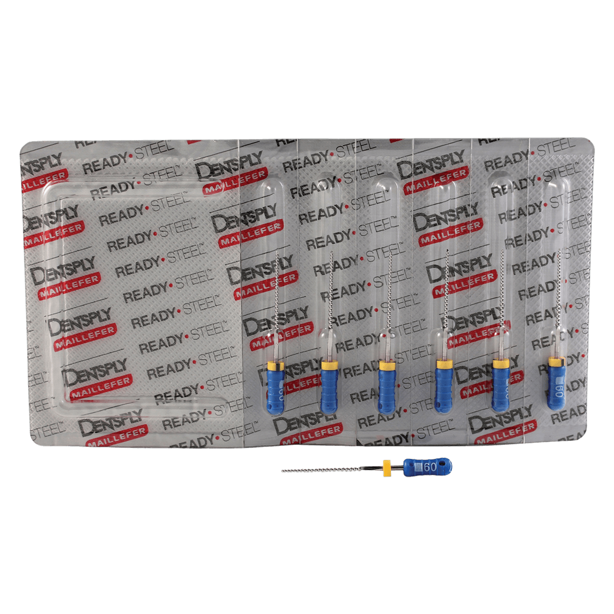 Dentsply Maillefer READYSTEEL K-File, Size #60, 25mm, Blue, Sterile, 6/Pack, 6846025 - #60 Blue READYSTEEL K-File 25mm Pack of 6 - Image 1