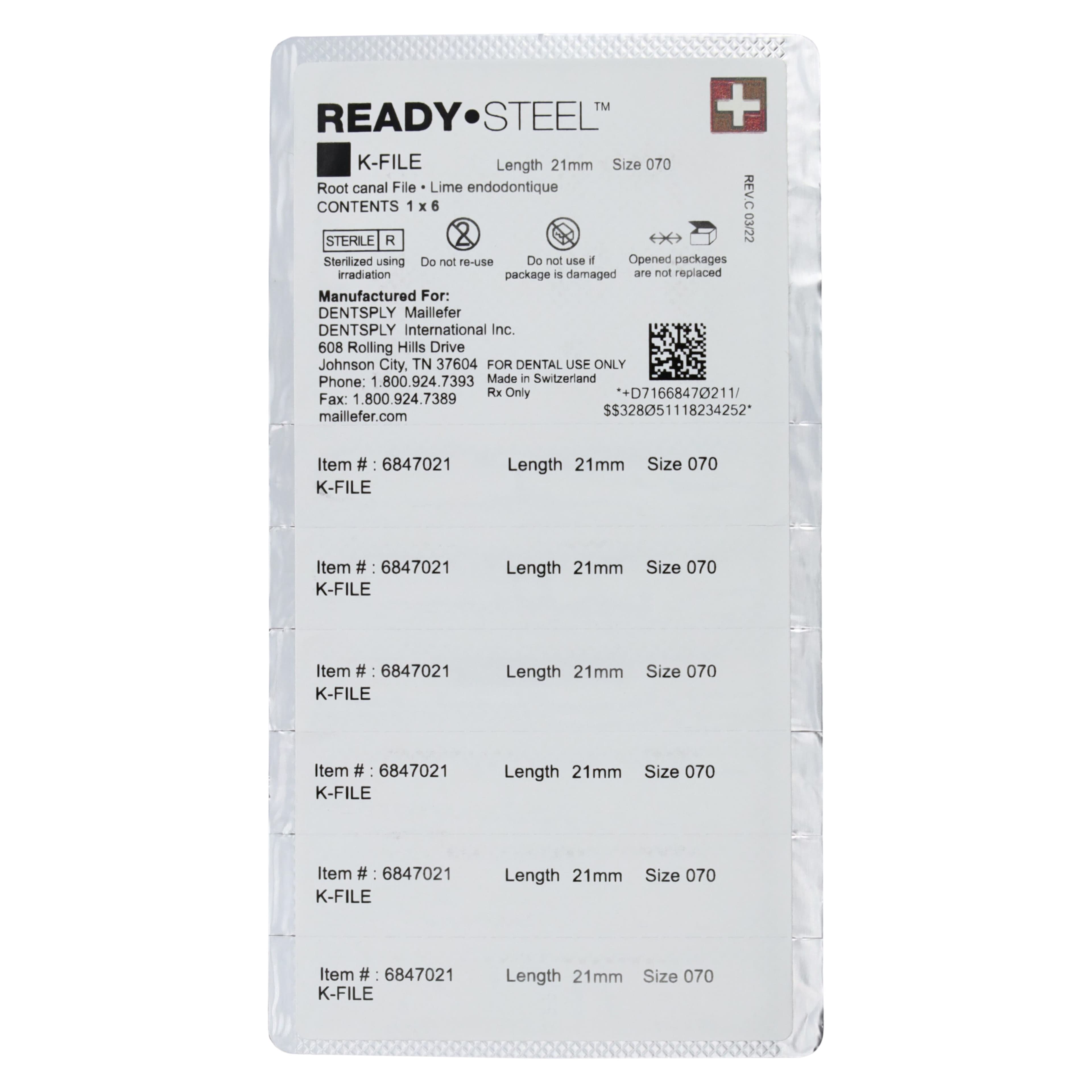 Dentsply Maillefer READYSTEEL K-File, Size #70, 21mm, Green, Sterile, 6/Pack, 6847021 thumbnail 2