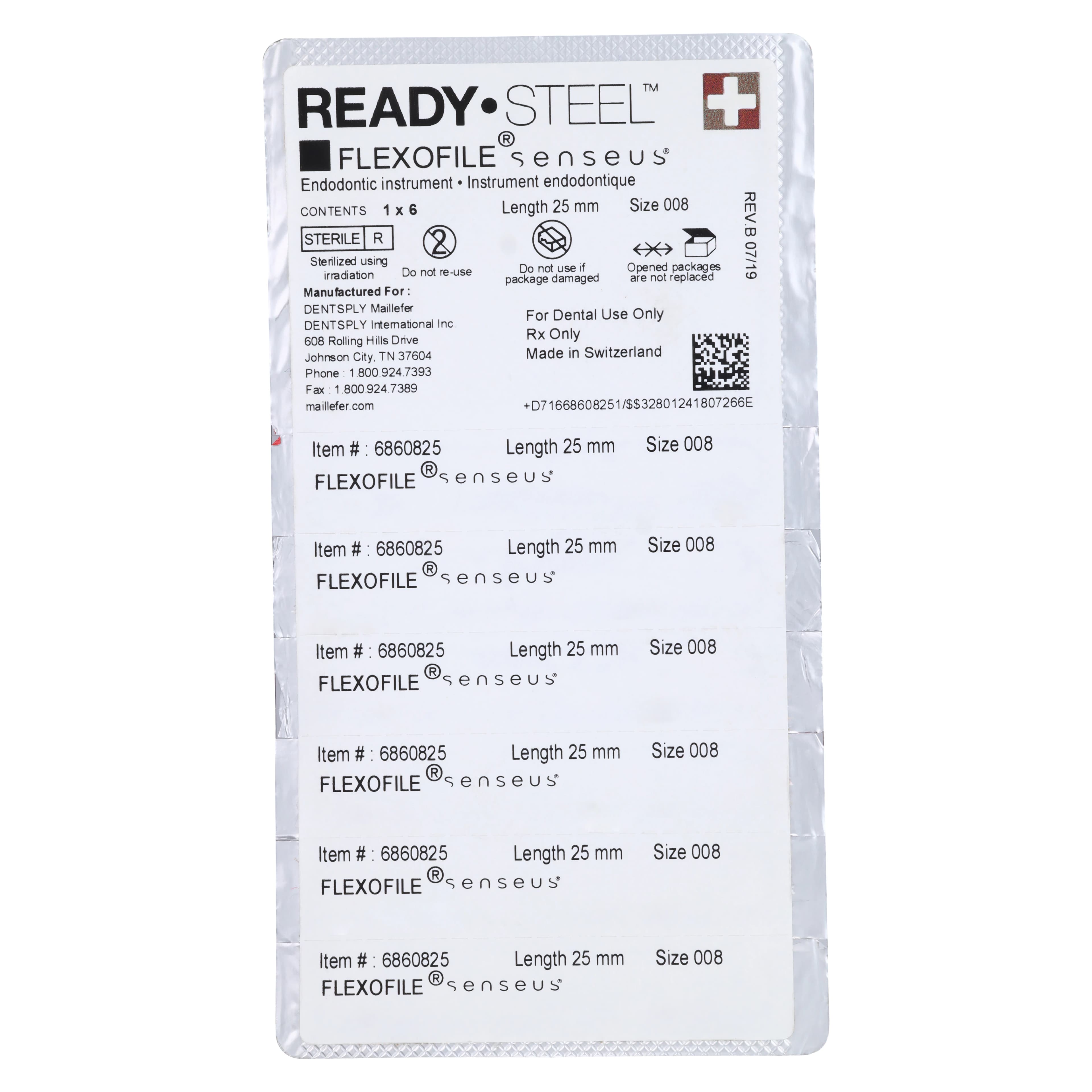 Dentsply Maillefer READYSTEEL Senseus FlexoFile #08, 25mm, Stainless Steel, Sterile, 6/Pk, 6860825 thumbnail 2