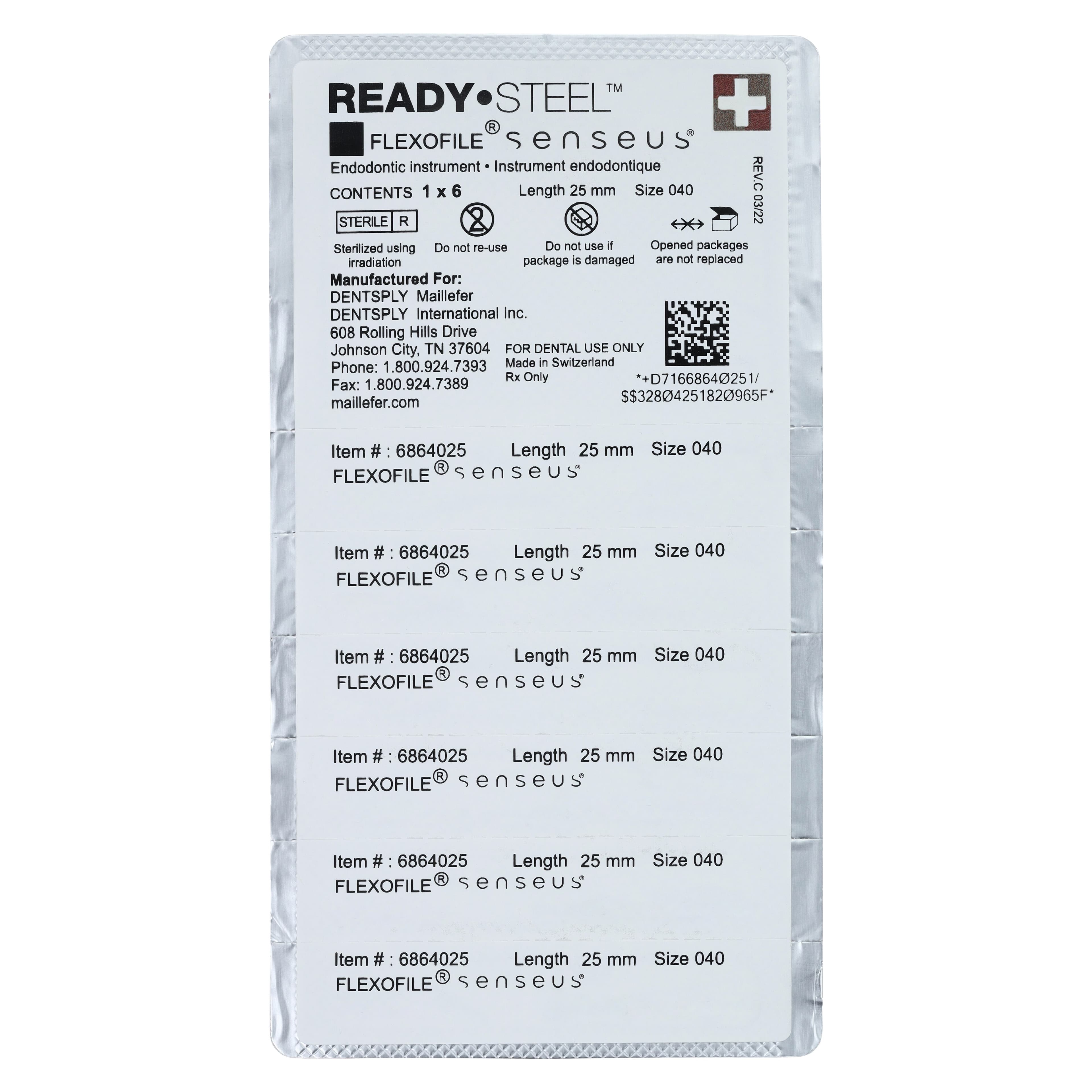 Dentsply Maillefer READYSTEEL Senseus FlexoFile #40, 25mm, Stainless Steel, Sterile, 6/Pack (6864025) thumbnail 2