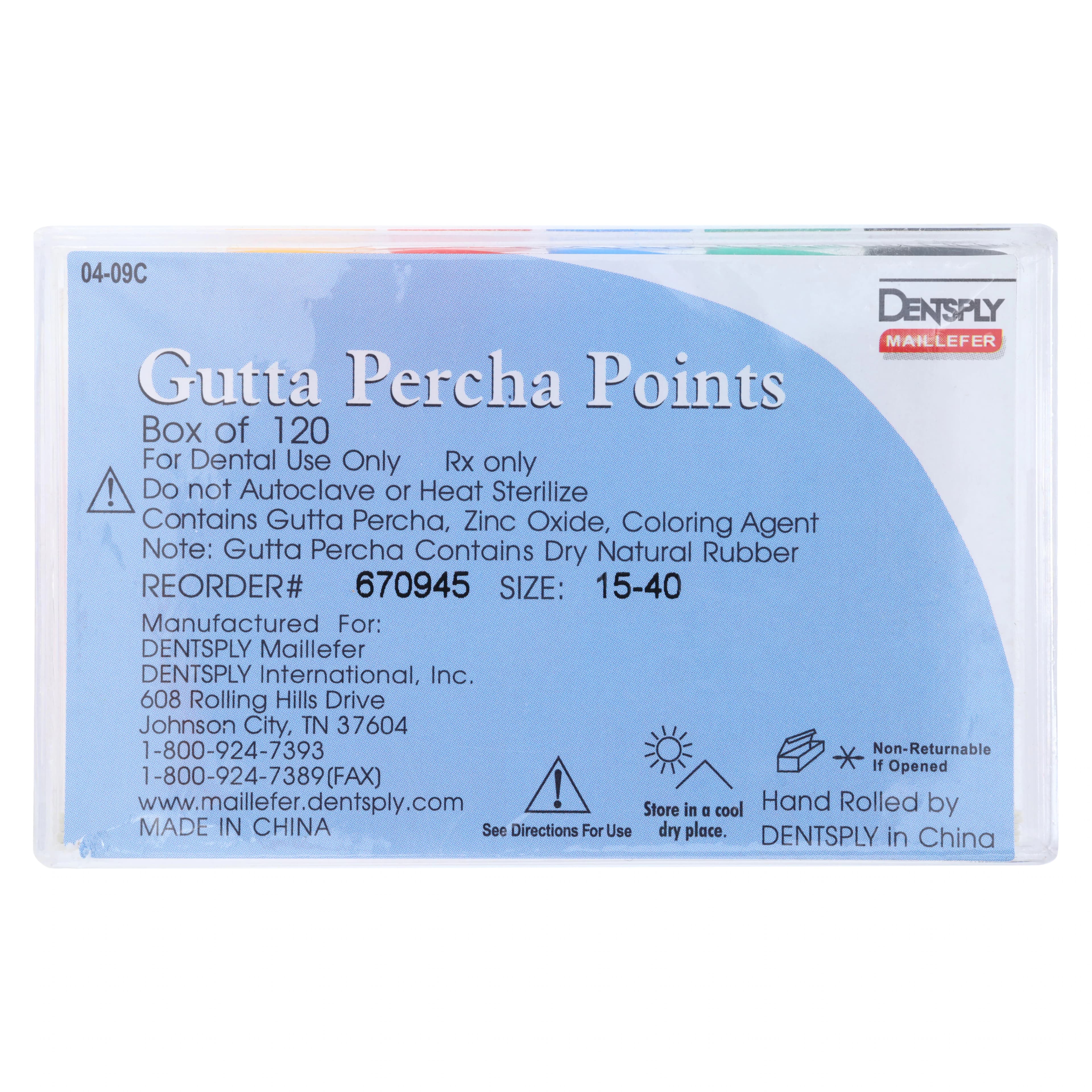 Dentsply Sirona Maillefer Gutta Percha Points, ISO Assorted #15-40, .02 Taper, 30mm, 120/Bx (6 Vials of 20), 670945 - Gutta Percha Points 120/Pk #15-40 - Image 1