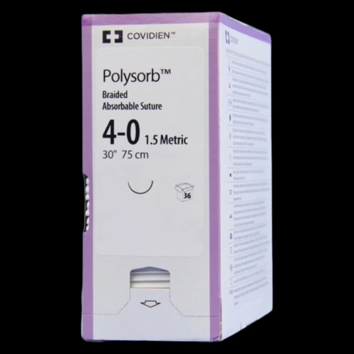 Medtronic Polysorb Absorbable Suture, 4-0, 30", GS-21 Taper Point 1/2 Circle Needle 37mm, Coated Violet, 36/Case - Suture Polysorb Vio GS-21 - Image 1