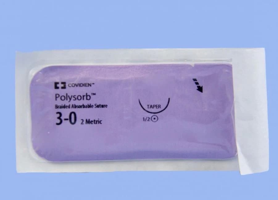 Medtronic Polysorb Absorbable Suture, 3-0, 30", GS-21 Taper Point 1/2 Circle Needle 37mm, Coated, Undyed, 36/Case - Suture Polysorb Undyed GS-21 - Image 1