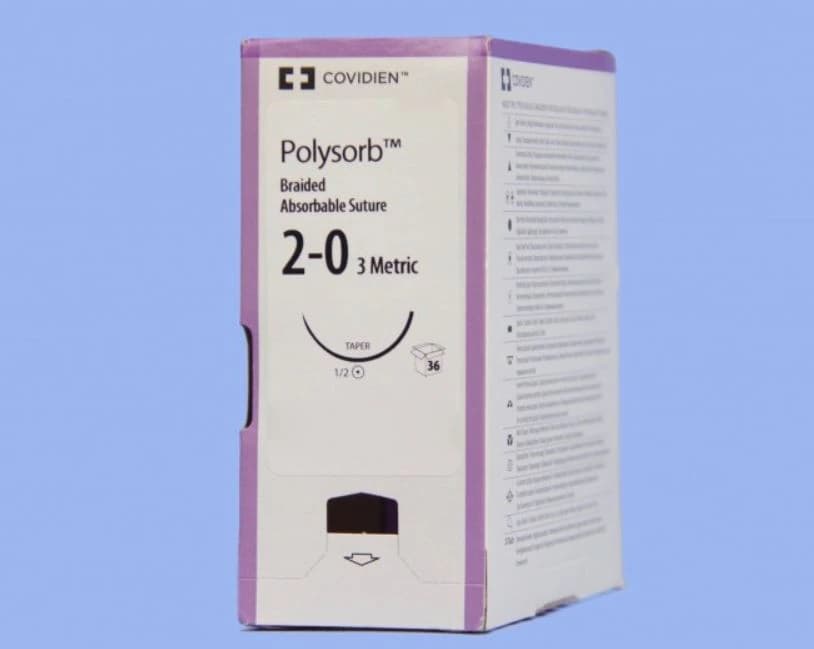 Medtronic Polysorb Absorbable Suture, 2-0, 30", GS-23 Taper Point 1/2 Circle Needle 22mm, Coated Violet, 36/Case - Suture Polysorb Vio GS-23 - Image 1