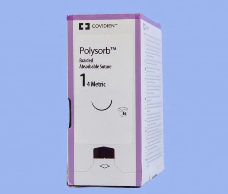 Medtronic Polysorb Absorbable Suture, Size 1, 36" Polyester Braid, GS-25 Taper Point 1/2 Circle Needle 48mm, Coated Violet, 36/Cr - Suture Polysorb Violet GS-25 - Image 1