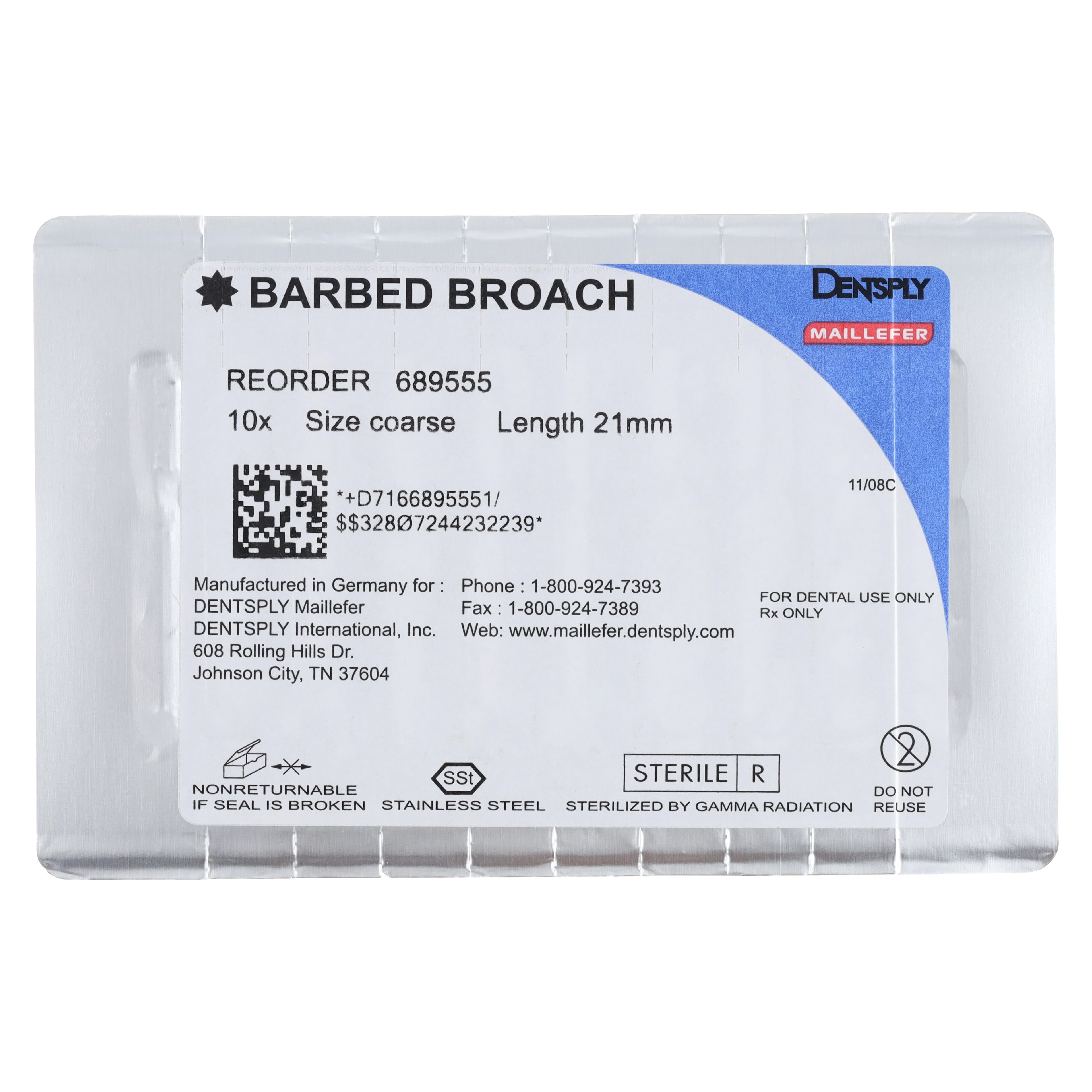 Dentsply Maillefer Barbed Broach, Coarse 60, Black, 21 mm, Sterile, 10/Pack thumbnail 2