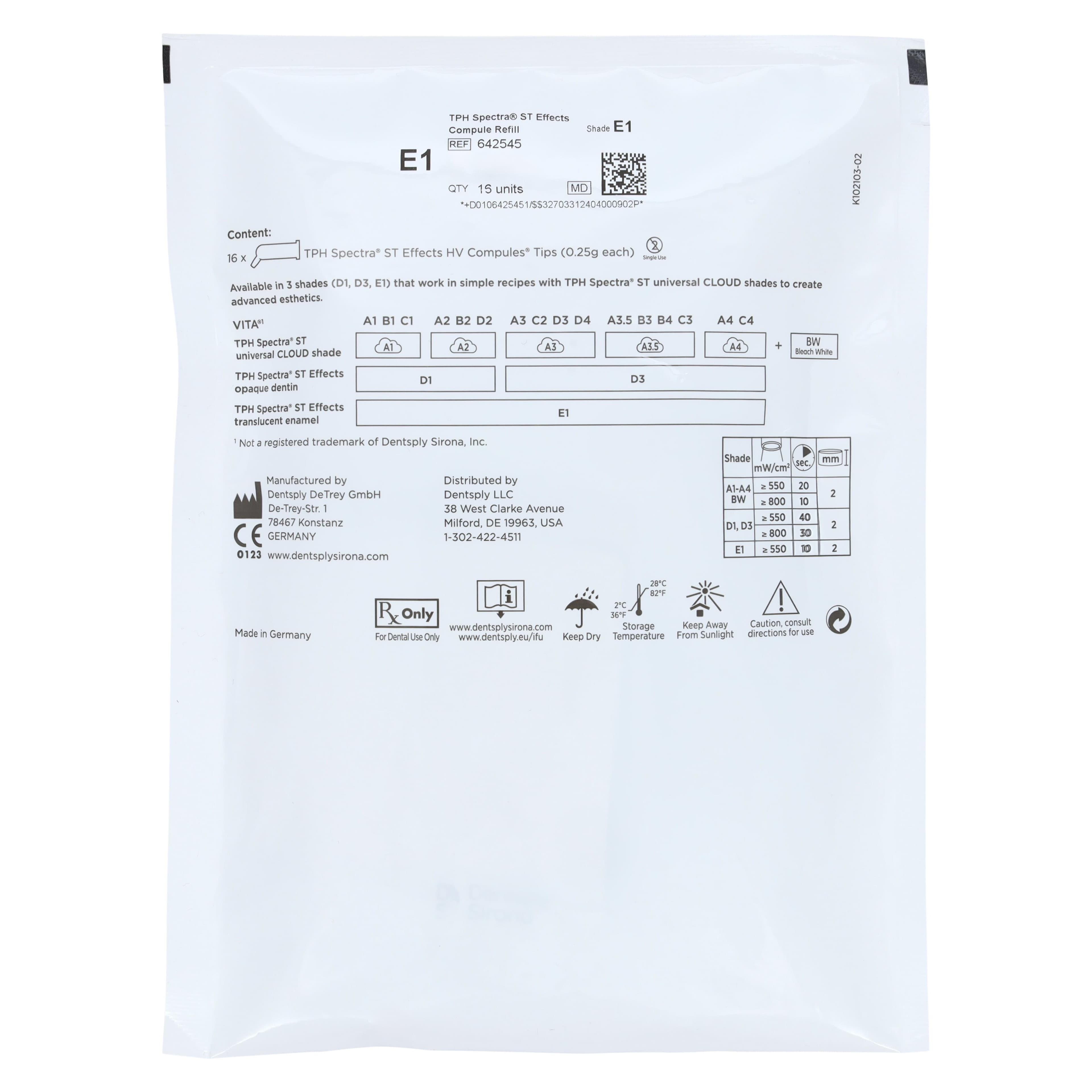 TPH Spectra ST Effects Composite Restorative, HV Compules Tips Refill, Shade E1, 0.25 g, 16/Box, 642545 thumbnail 5