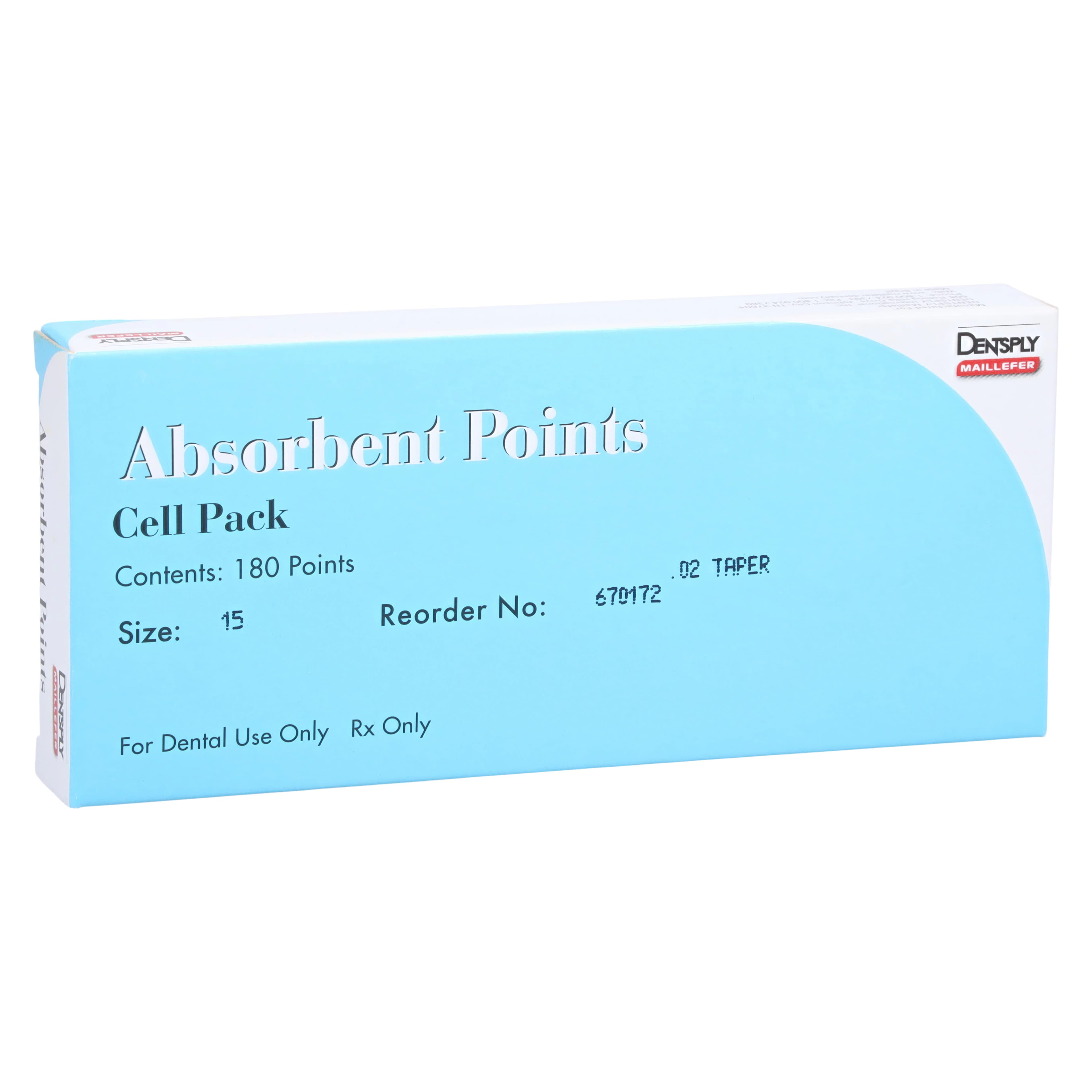 Dentsply Maillefer Absorbent Paper Points, ISO #15, Hand Rolled, Sterile, Cell Pack of 180 (670172) - Absorbent Points #15 Cellpack (180) - Image 1