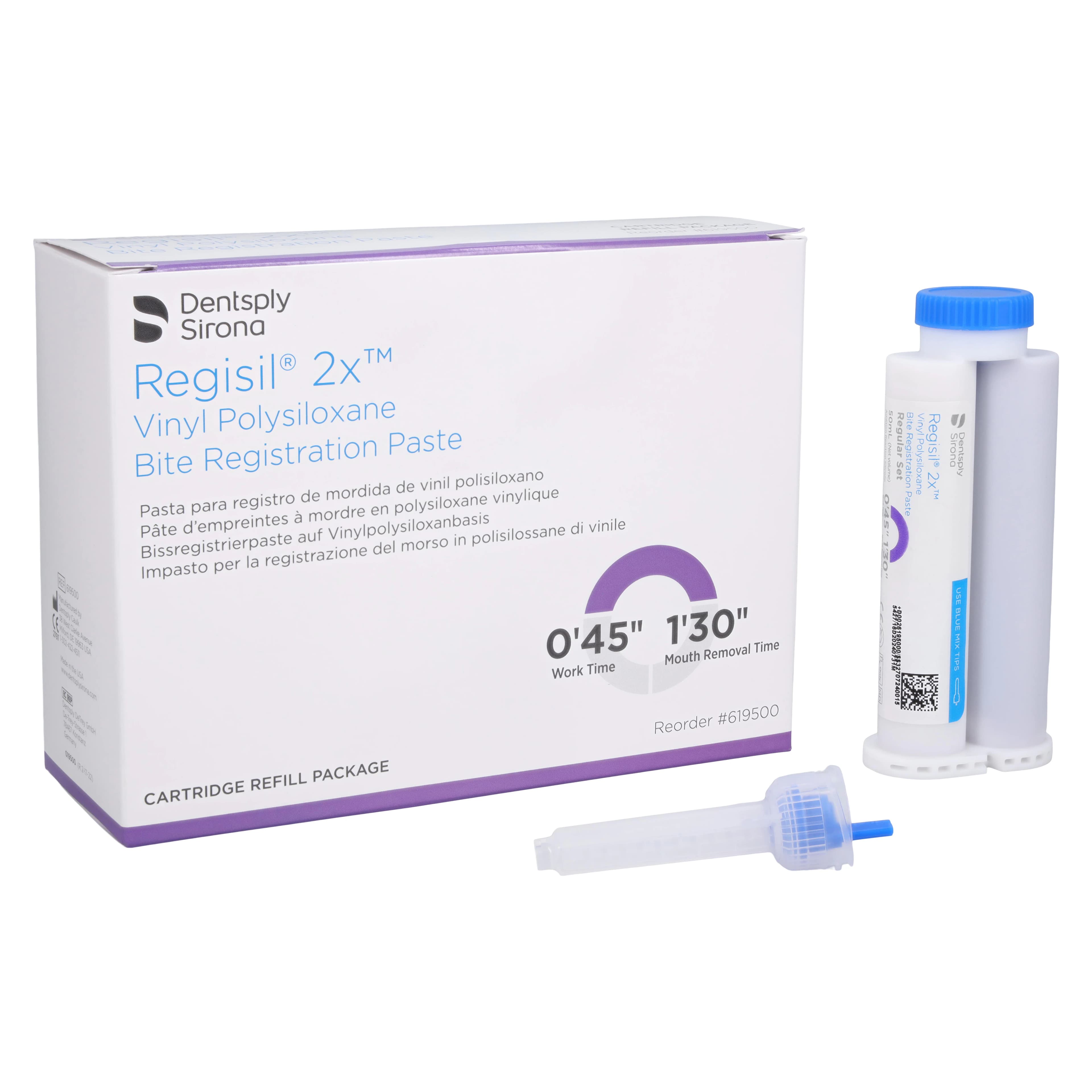 Regisil 2X VPS Bite Registration Material, Regular Set, 50 mL Cartridge Refill, Purple/Teal, 4/Pk, 619500 thumbnail 2