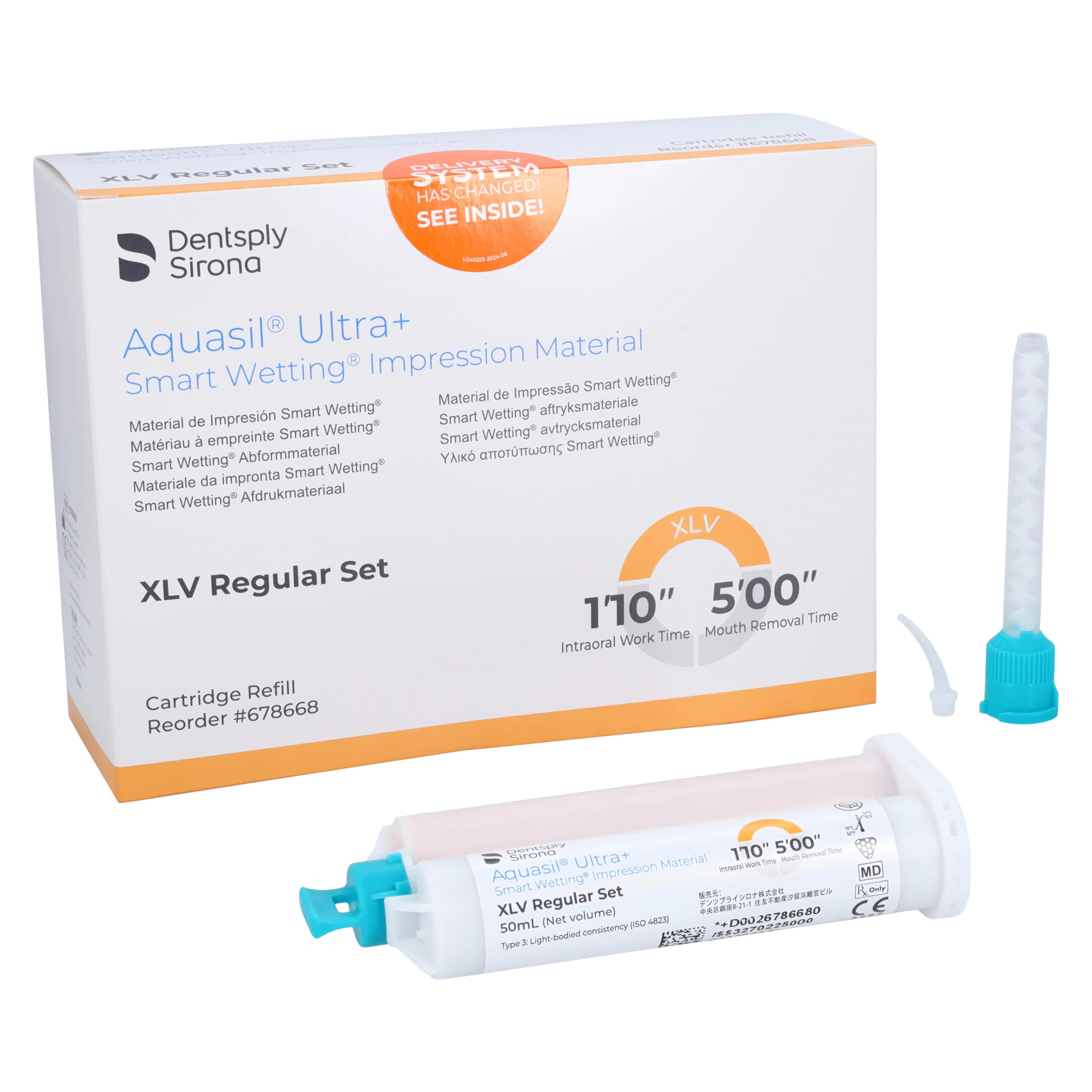 Aquasil Ultra+ Smart Wetting VPS Impression Material, Xtra Light Body (XLV), Regular Set, Mint, Orange, 50 ml Cartridges, 4/Pk, Refill, 678668 thumbnail 2