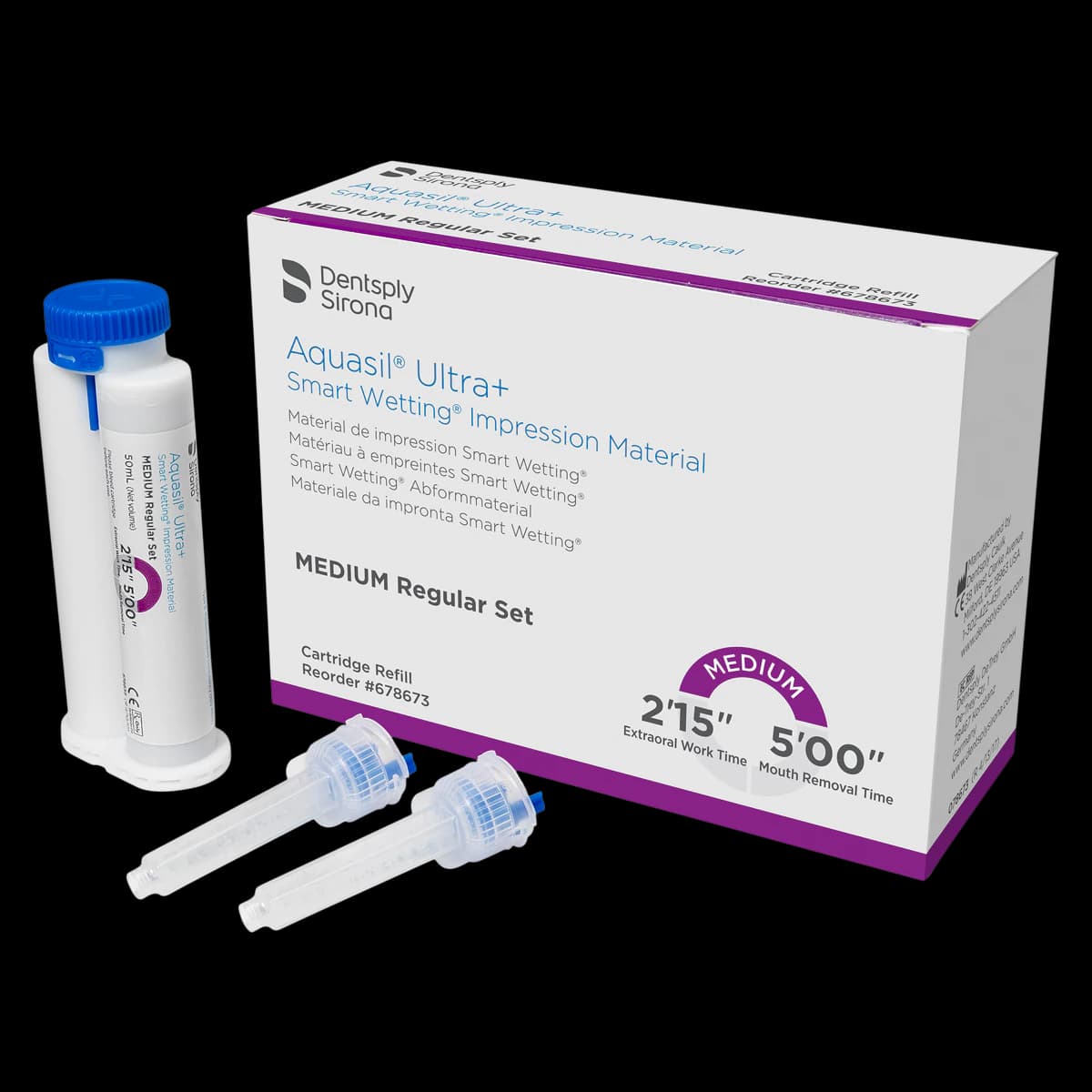 Aquasil Ultra+ Smart Wetting VPS Impression Material, Medium Body, Regular Set, Cartridge Refill, 50 ml, Purple, Mint, 4/Pk, 678673 - Aquasil Ultra+ VPS Impression Material, Cartridge Refill Pack, Medium Body, Regular Set, 50 ml, Mint, Purple, 4/Pk, 678673 - Image 1