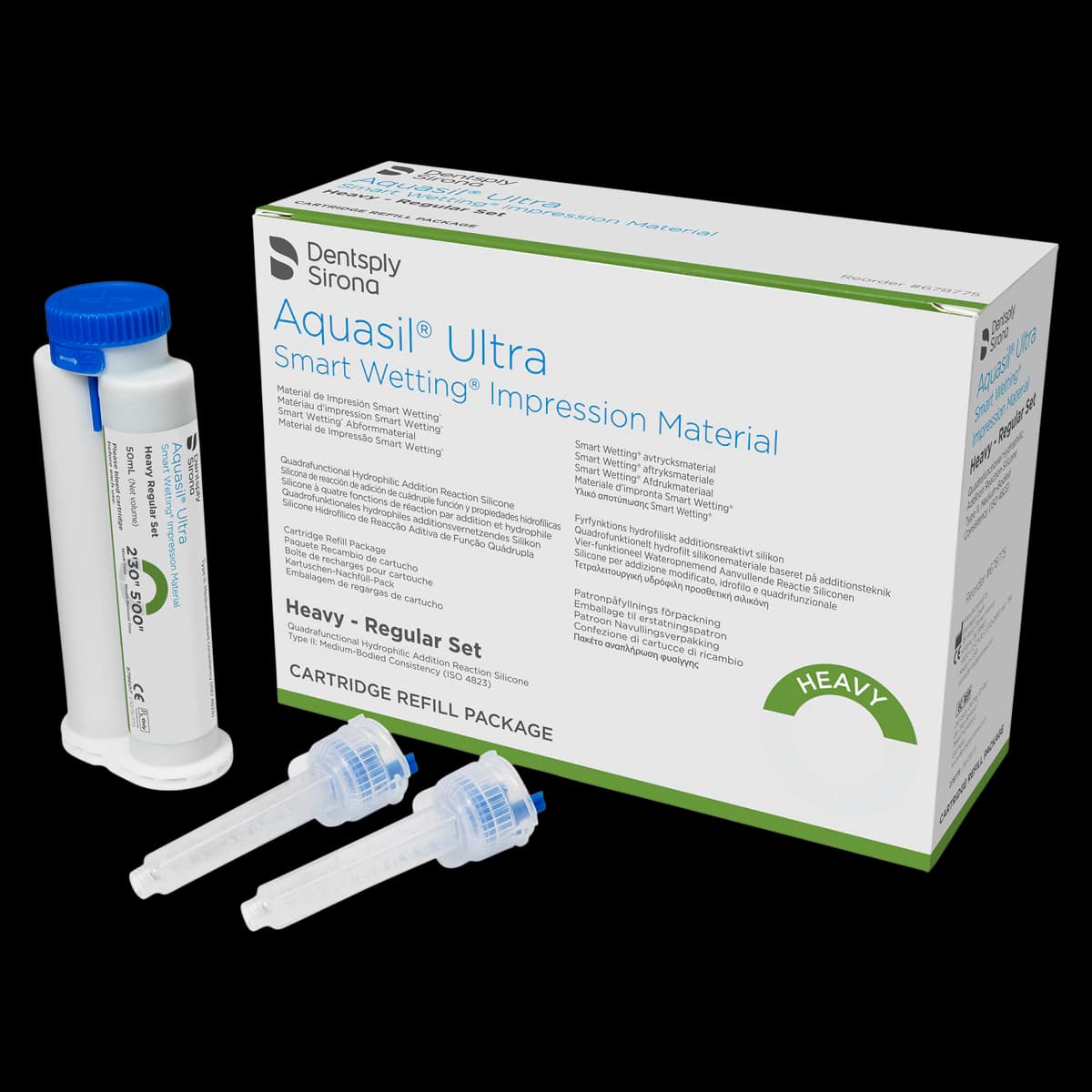 Aquasil Ultra Smart Wetting Impression Material, Heavy Body, Regular Set, Light Green, Mint, 50 ml Cartridges, 4/Pk, 678775 - Aquasil Ultra Smart Wetting Impression Material, Cartridge Pack, Heavy Body, Regular Set, 50 ml, Mint, Light Green, 4/Pk, 678775 - Image 1