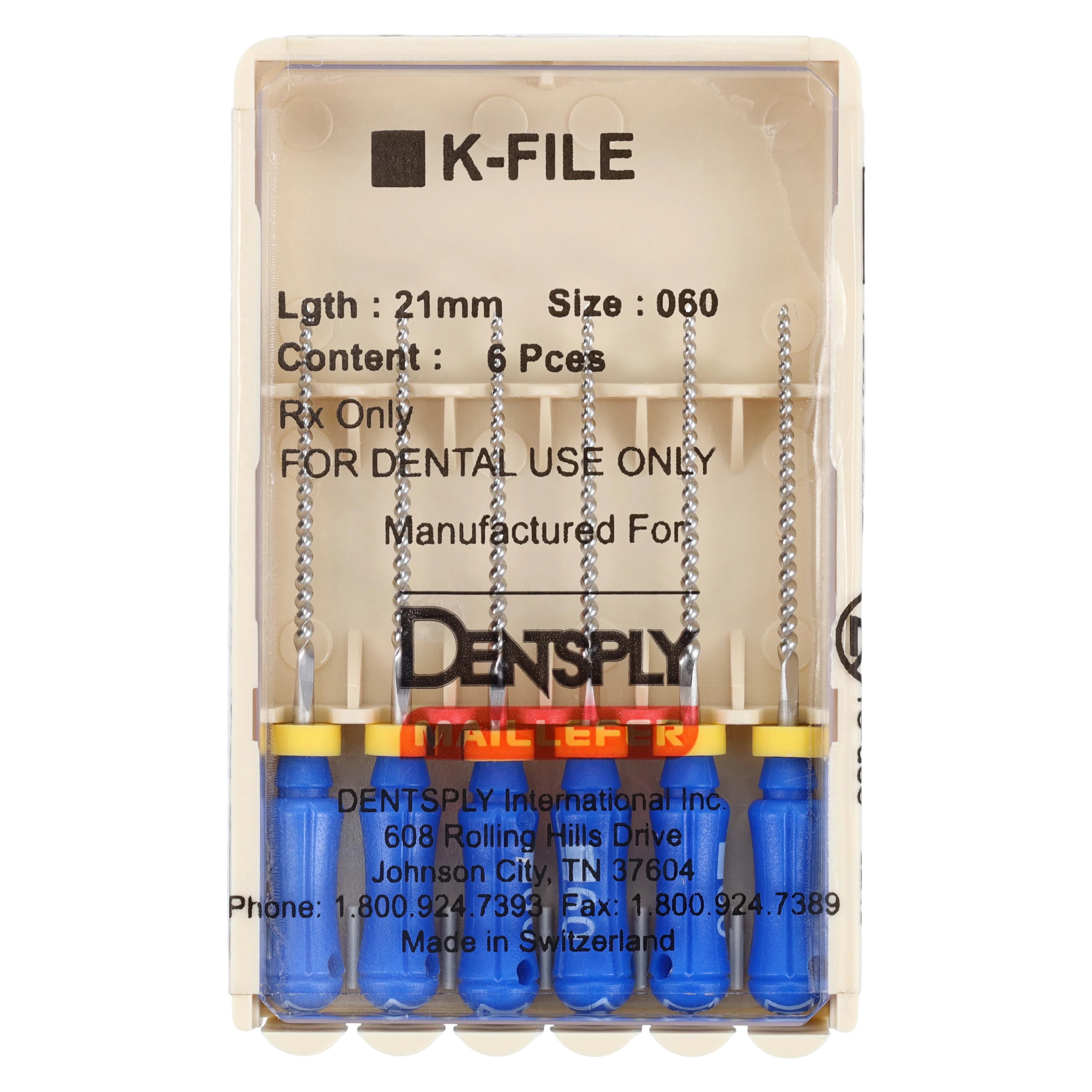 Dentsply Maillefer K-Files Stainless Steel, Size #60, 21 mm, Blue, 6/Pkg - K-Files SS #60 21mm 6/Pk - Image 1