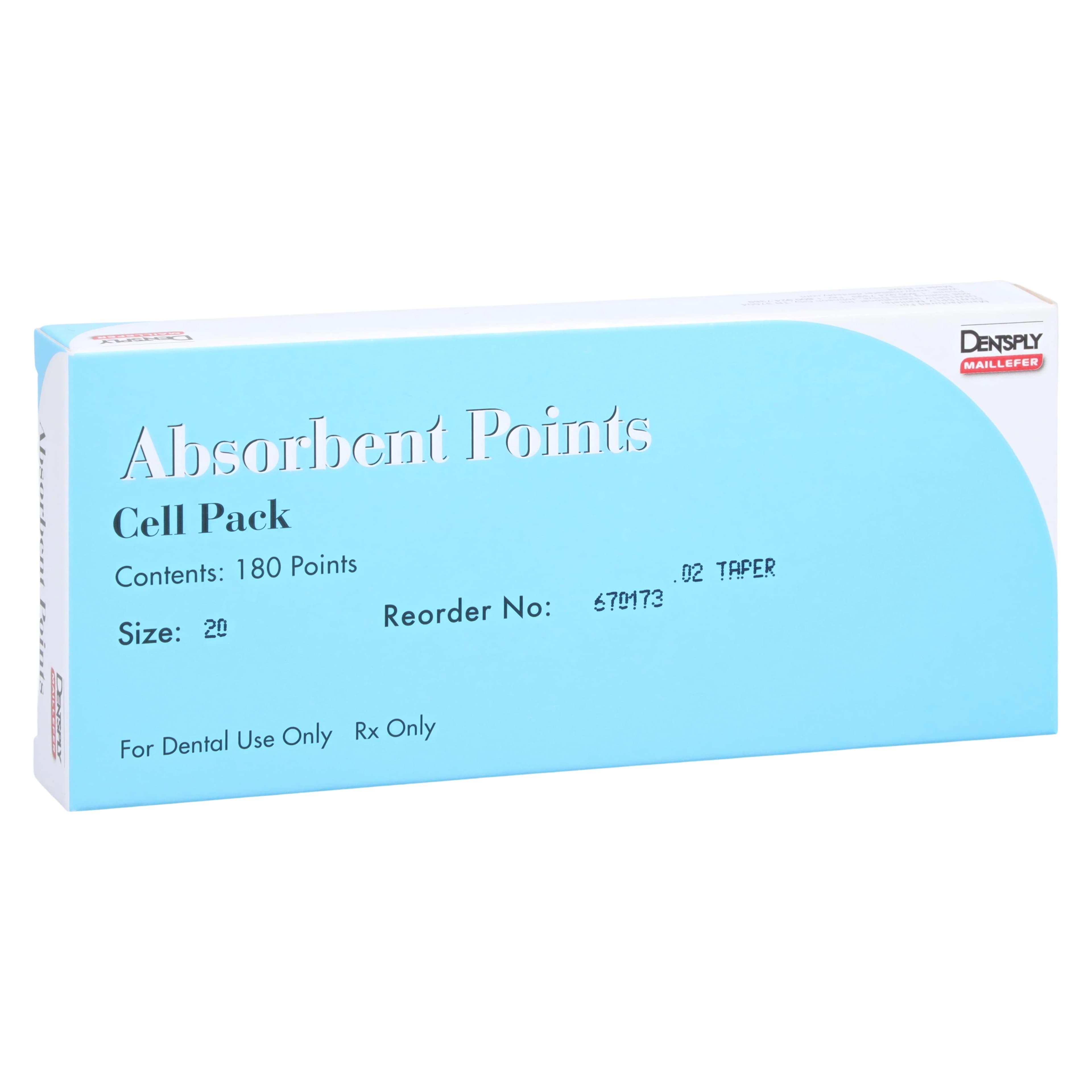 Dentsply Maillefer Absorbent Paper Points, ISO #20, 0.02 Taper, Hand Rolled, Sterile, Cell Pack of 180, 670173 - Paper Points Cell Pack 180/PK #20 - Image 1