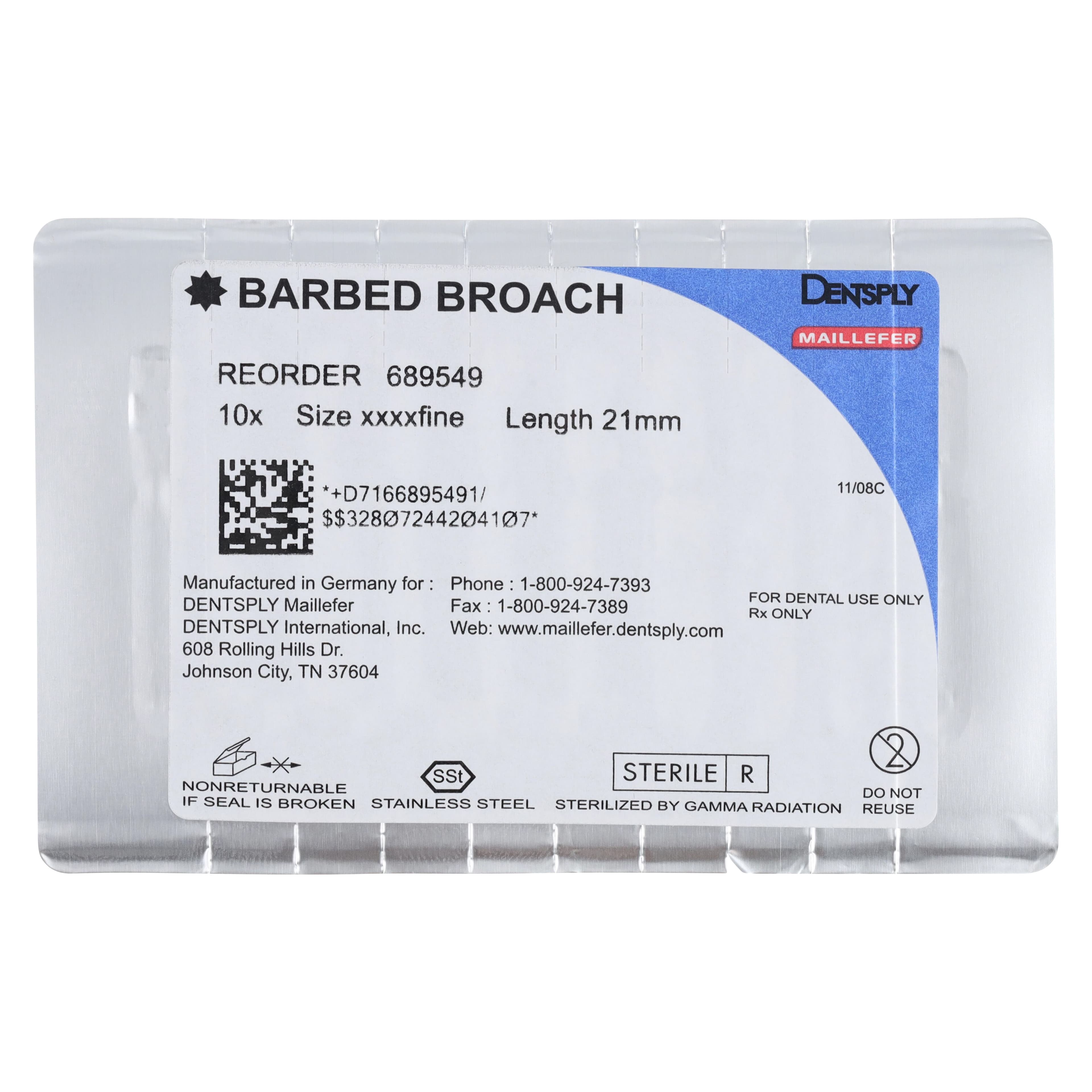 Dentsply Maillefer Barbed Broach, XXXX-Fine, Purple, 21 mm, Sterile, 10/Pkg, 689549 thumbnail 2