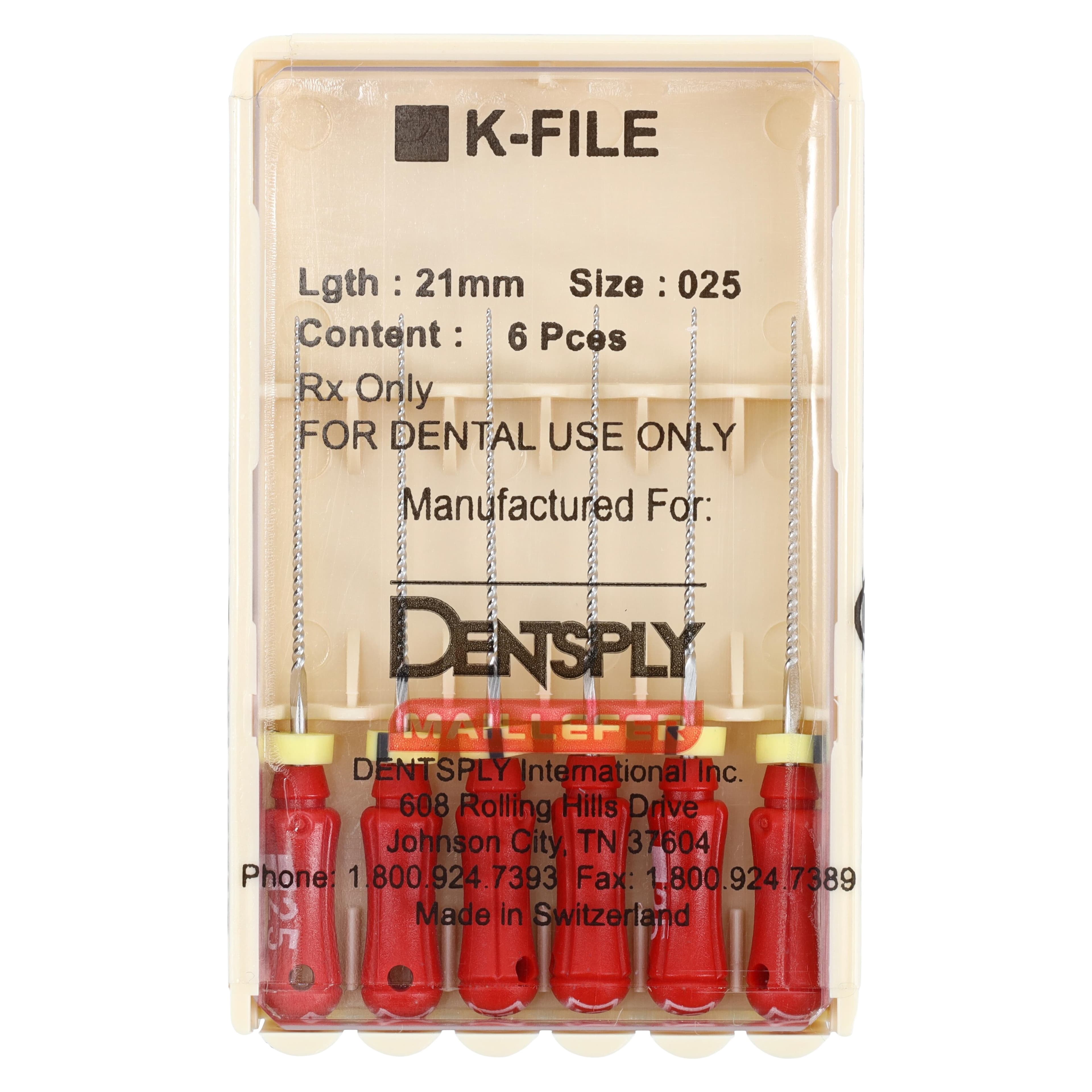 Dentsply Maillefer K-File, Stainless Steel, 21 mm, #25, Red, 6/Pk, 671104 thumbnail 4