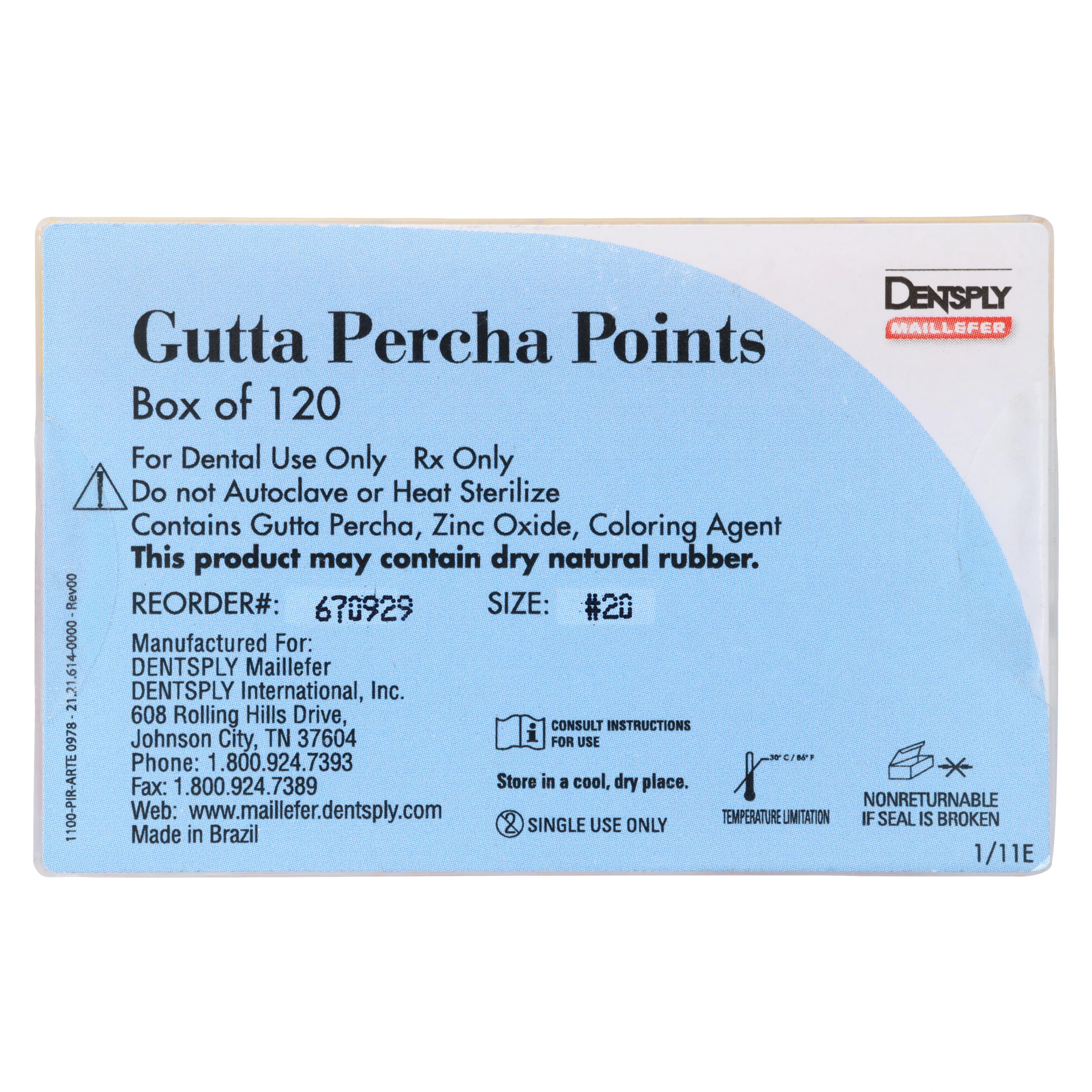Dentsply Maillefer Gutta-Percha Points, 0.02 Taper, ISO #20, Yellow, 30mm, 120/Bx (6 Vials of 20), 670929 thumbnail 2