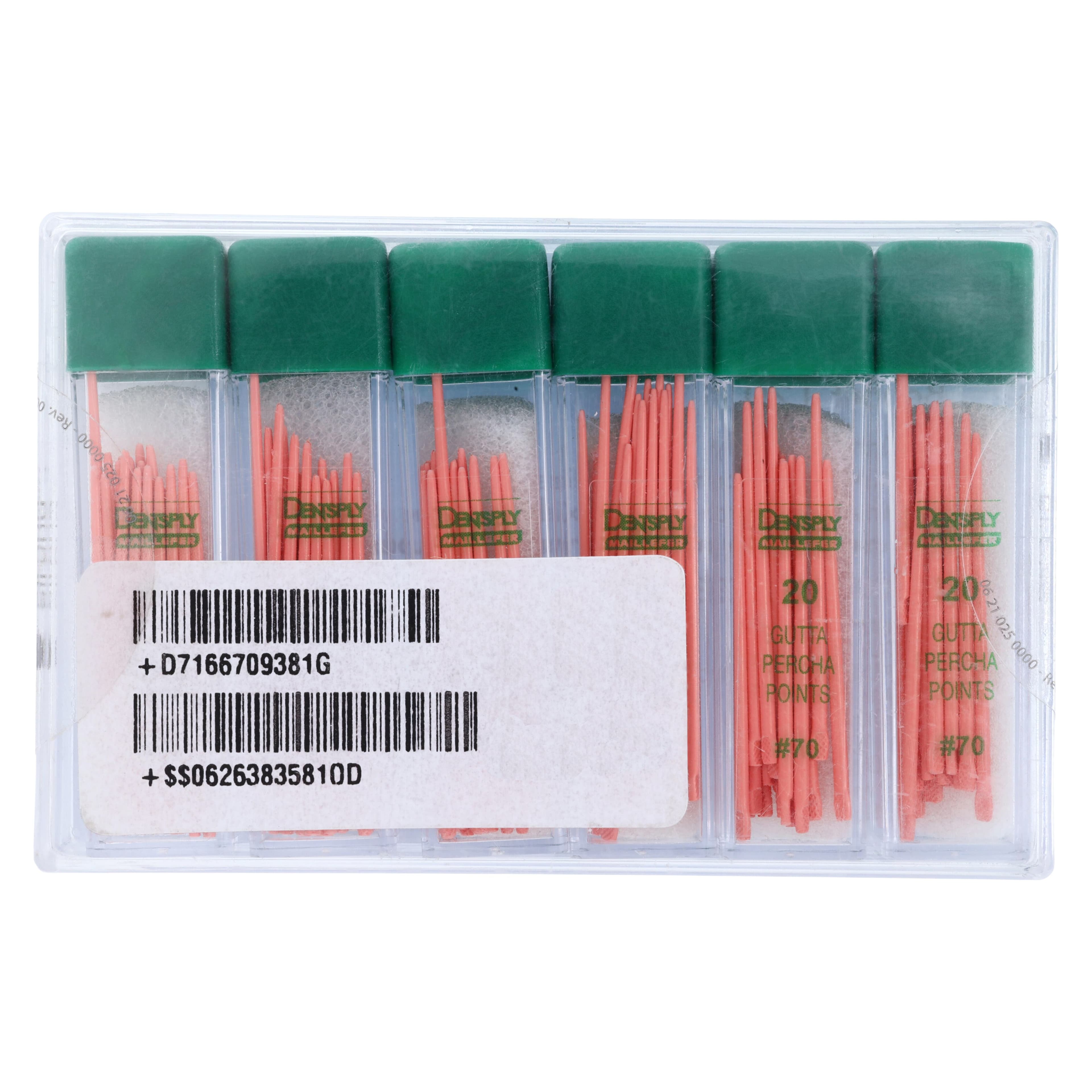 Dentsply Maillefer Gutta Percha Points, ISO #70, 0.02 Taper, 30mm, Green, 120/Box (6 Vials of 20), 670938 thumbnail 2