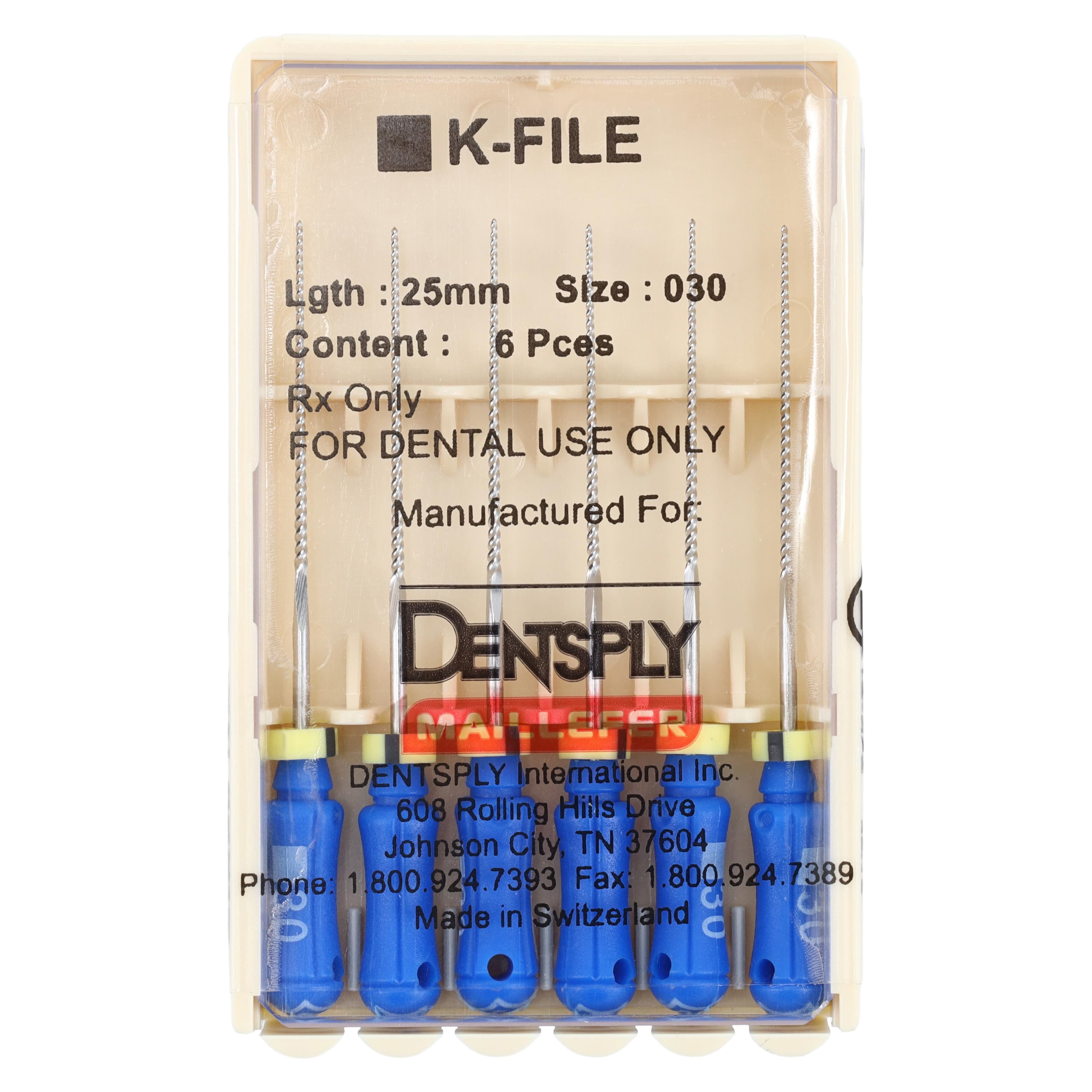 Dentsply Maillefer K-File, Stainless Steel, 25 mm, Size #30, Blue, 6/Pk, 671135 thumbnail 4