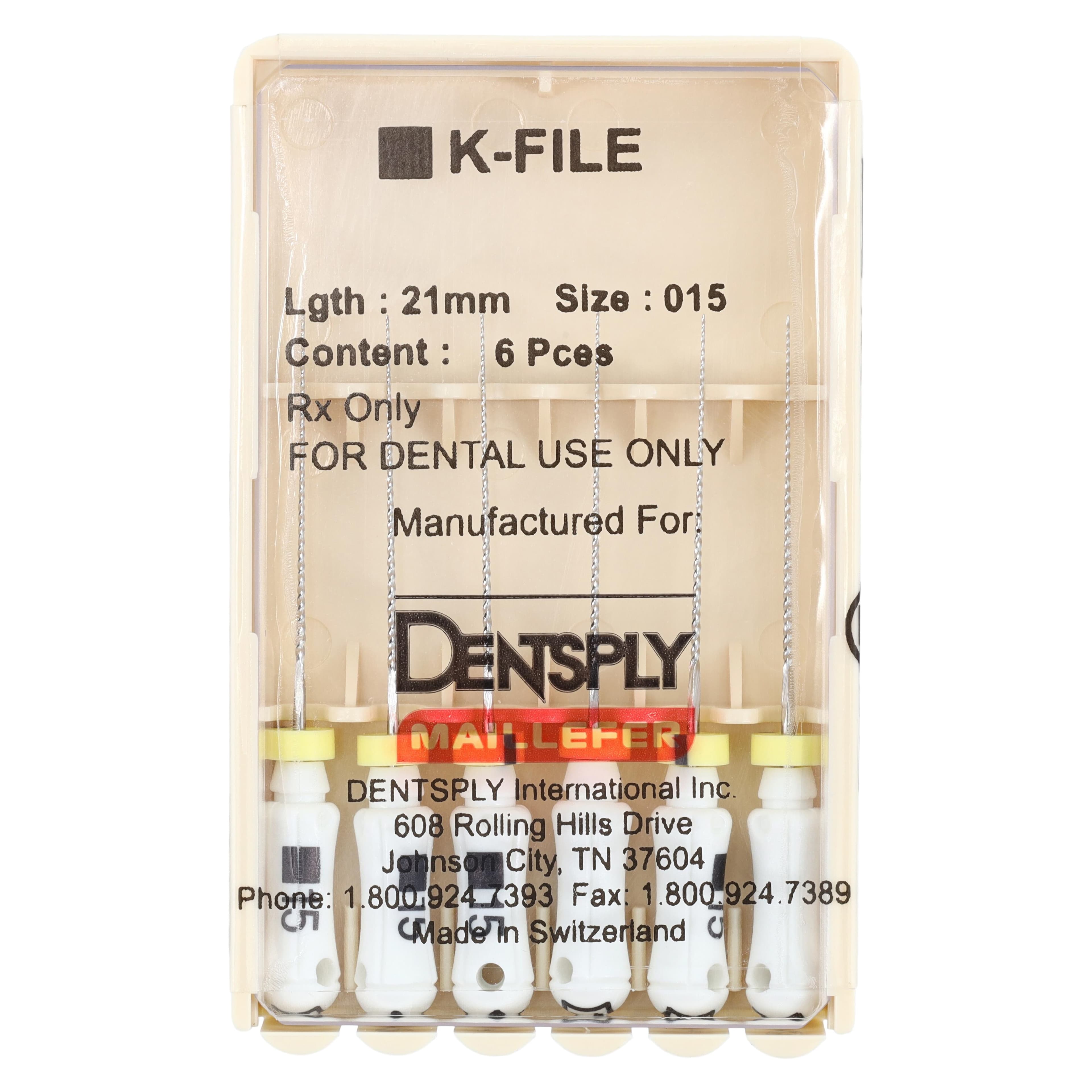 Dentsply Maillefer K-File, Stainless Steel, 21 mm, #15, White, 6/Pk, 671102 thumbnail 4