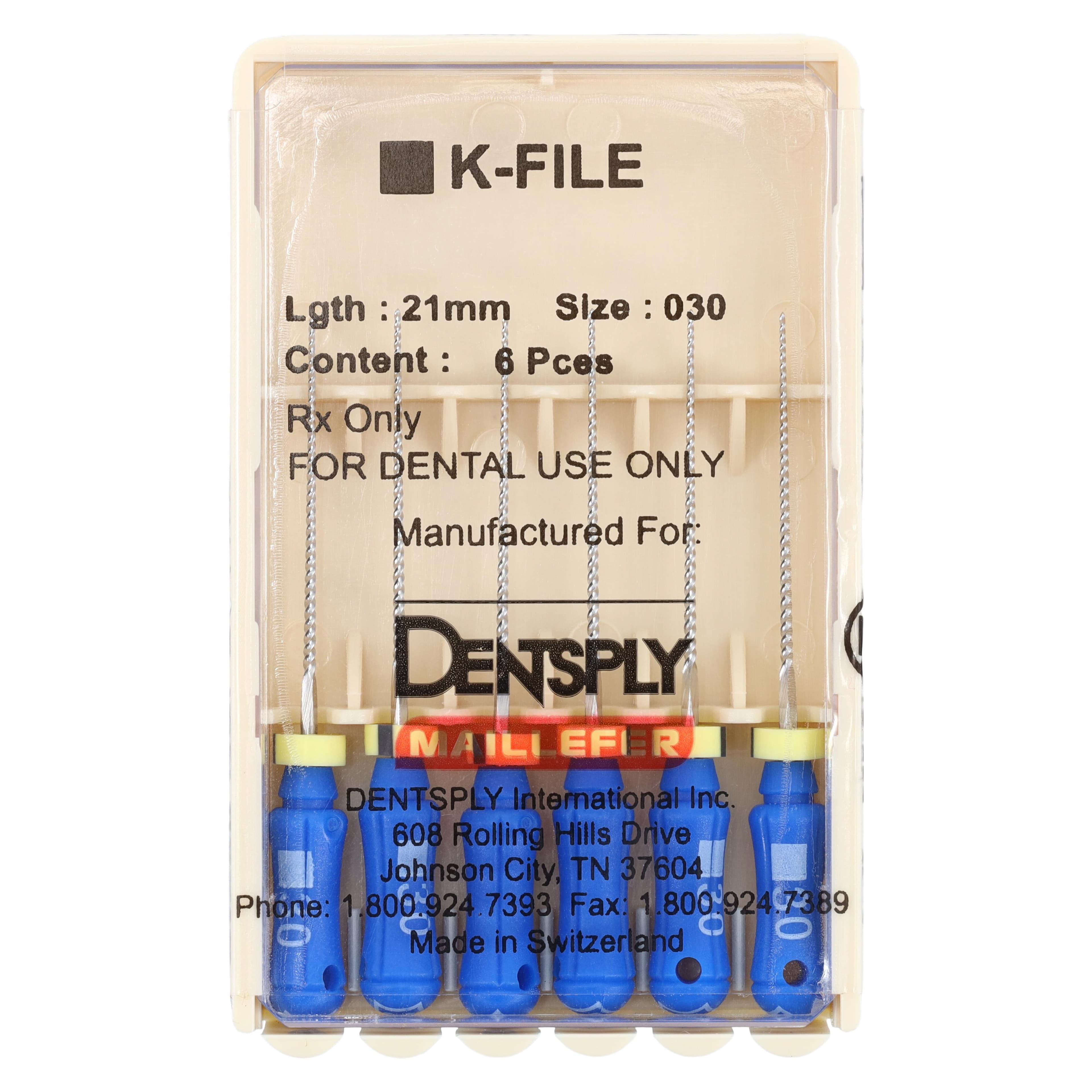 Dentsply Maillefer K-Files #30, 21mm, Stainless Steel, Color Coded Blue, 6/Pkg, #671105 thumbnail 4