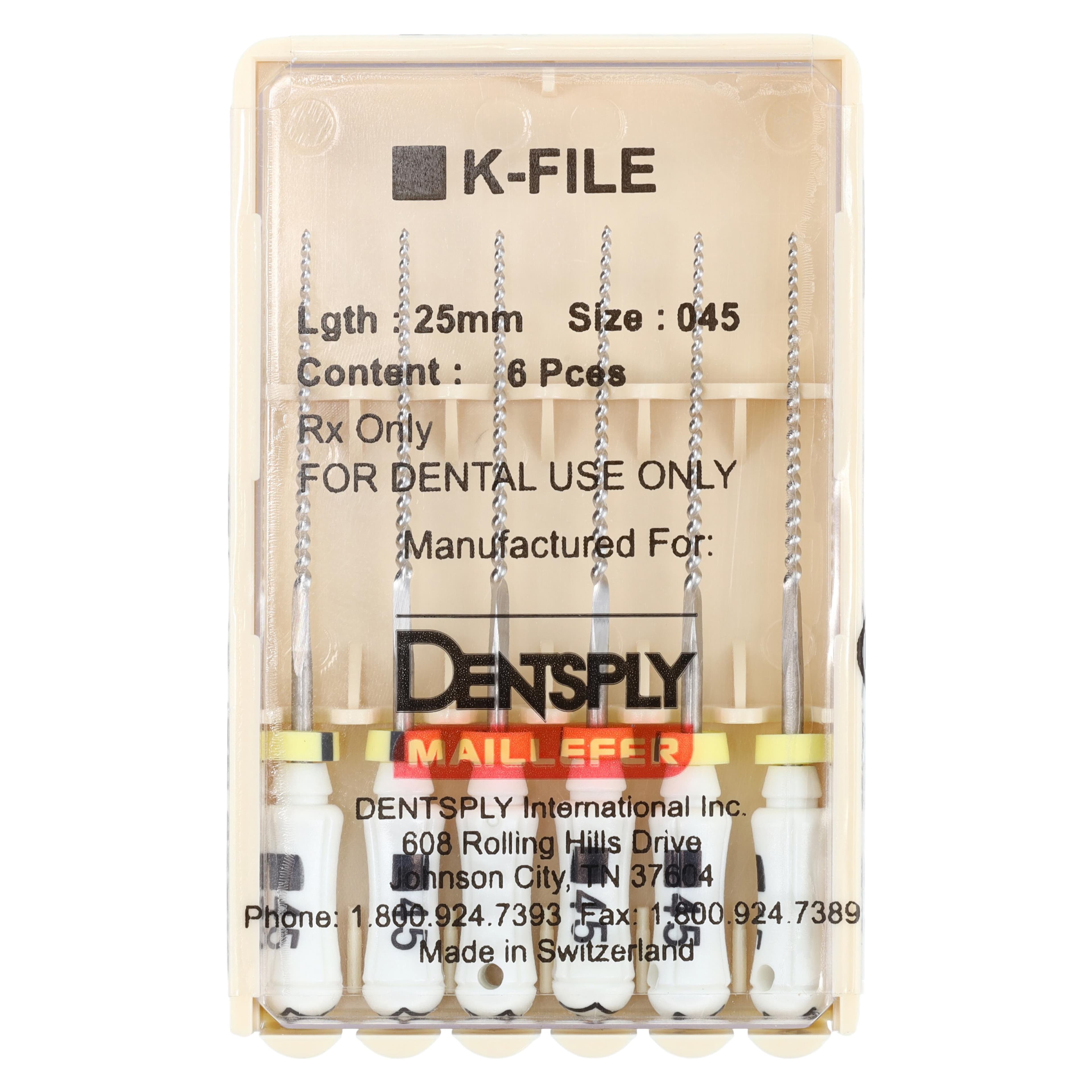 Dentsply Maillefer K-Files #45, 25mm, Stainless Steel, Color Coded White, 6/Pkg thumbnail 4