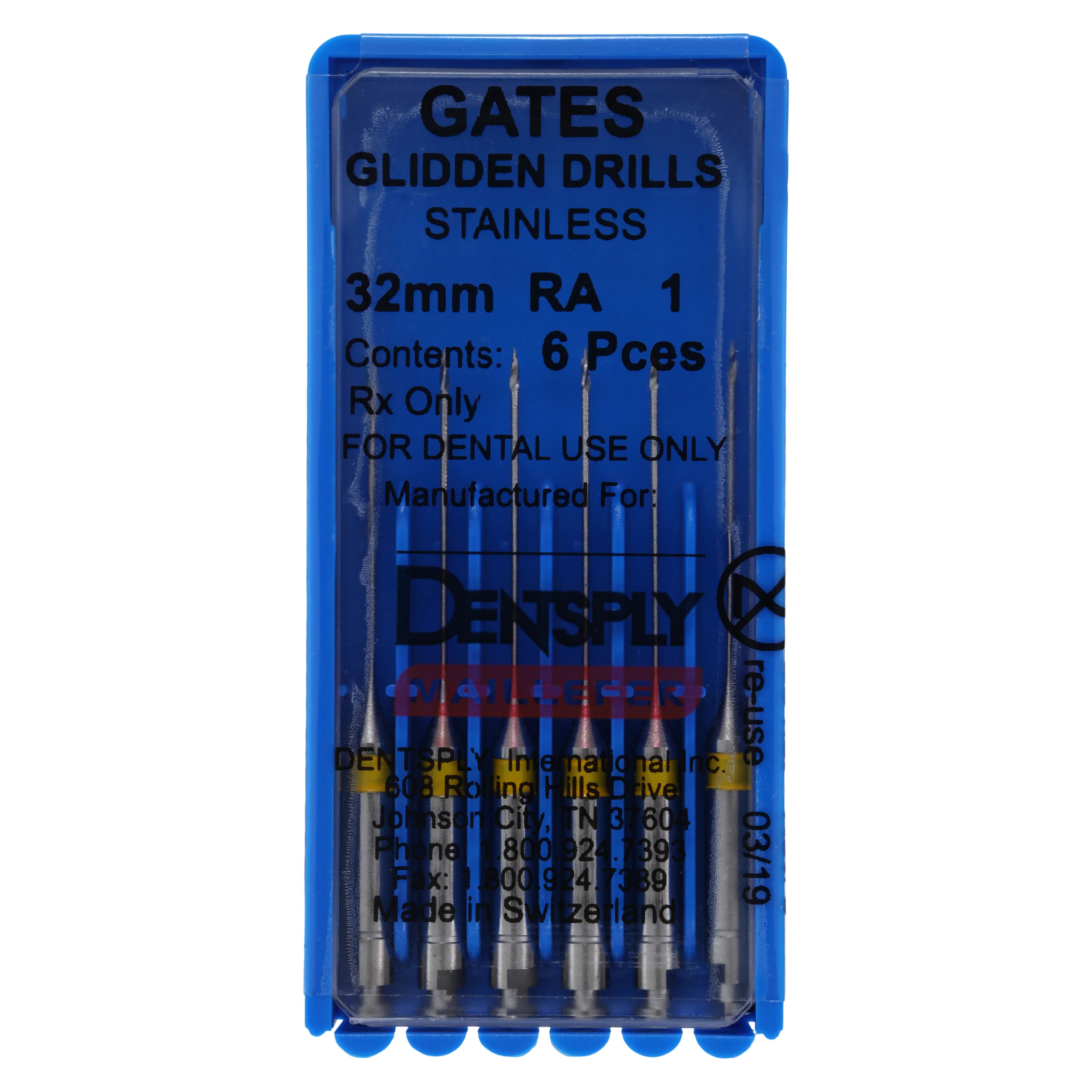 Dentsply Maillefer Gates Glidden Drills, Right Angle, Size #1, 32 mm, Stainless Steel, 6/Pkg, 671500 thumbnail 4