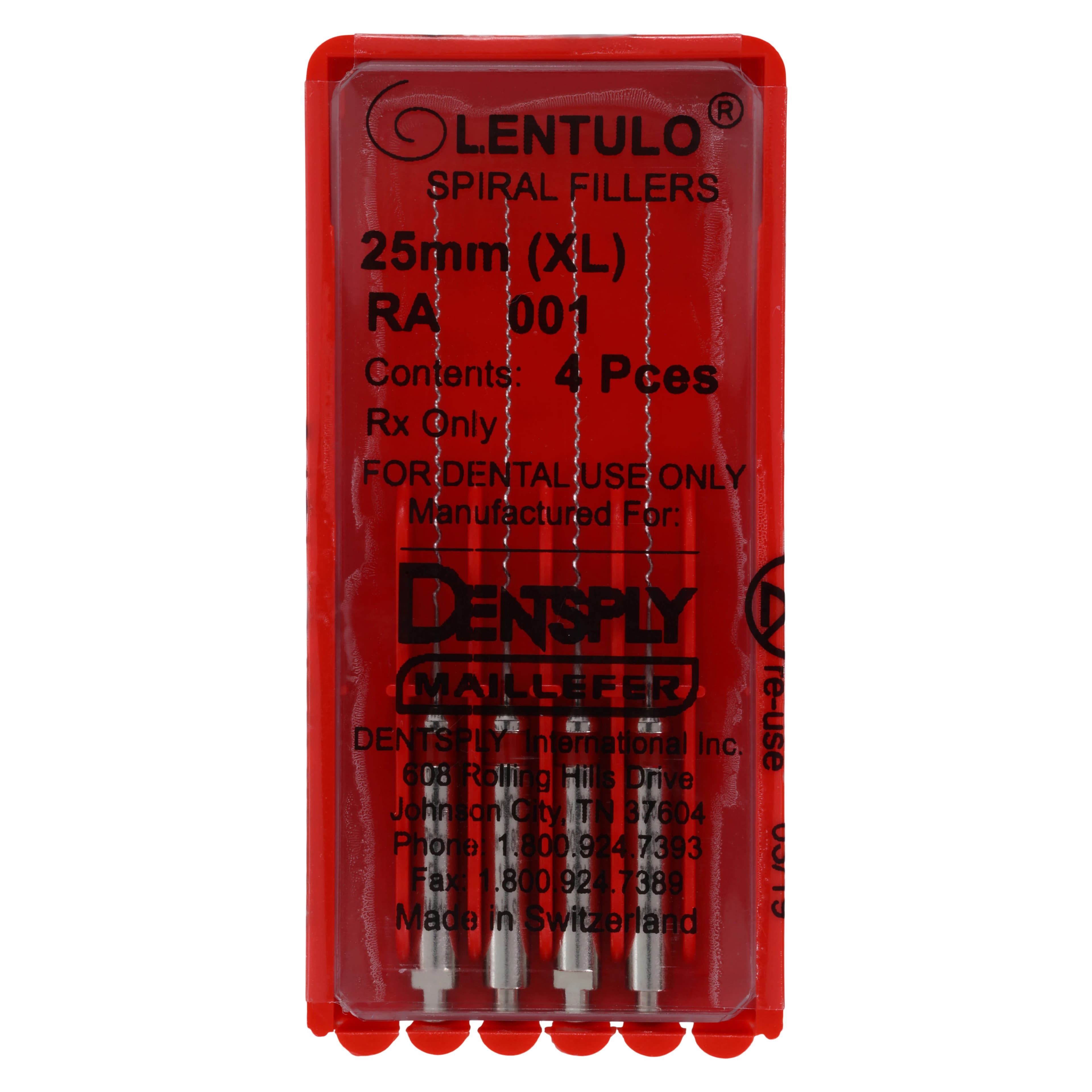 Lentulo Stainless Steel Spiral Fillers, RA, 25 mm, #1, Red, 4/Pk, 671570 - Lentulo Stainless Steel Spiral Fillers, RA, 25 mm, # 1, Red, 4/Pk - Image 1