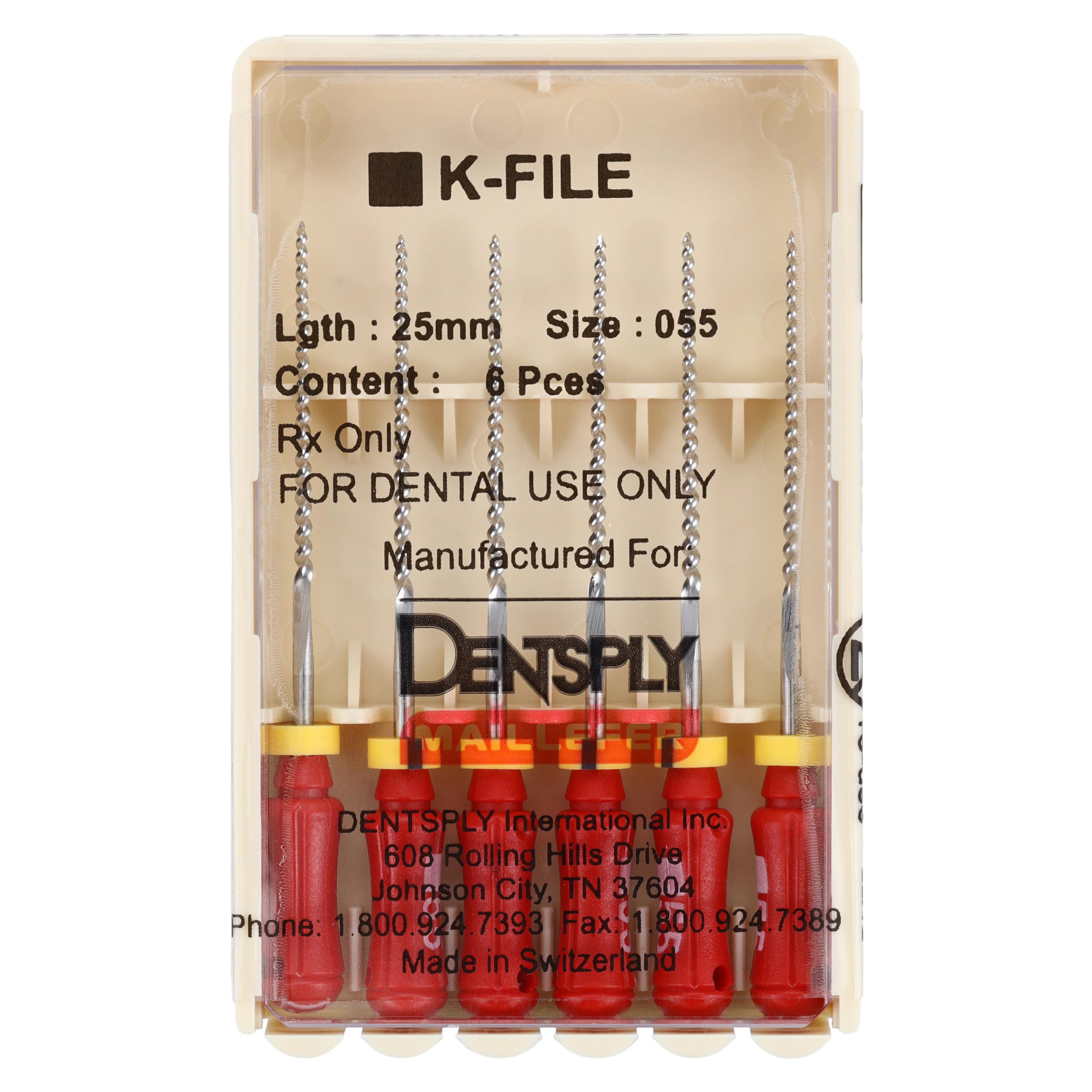 Dentsply Maillefer K-File, Stainless Steel, 25 mm, Size #55, Red, 6/Pk, 671140 - K-File, Stainless Steel, 25 mm, # 55, Red, 6/Pk - Image 1