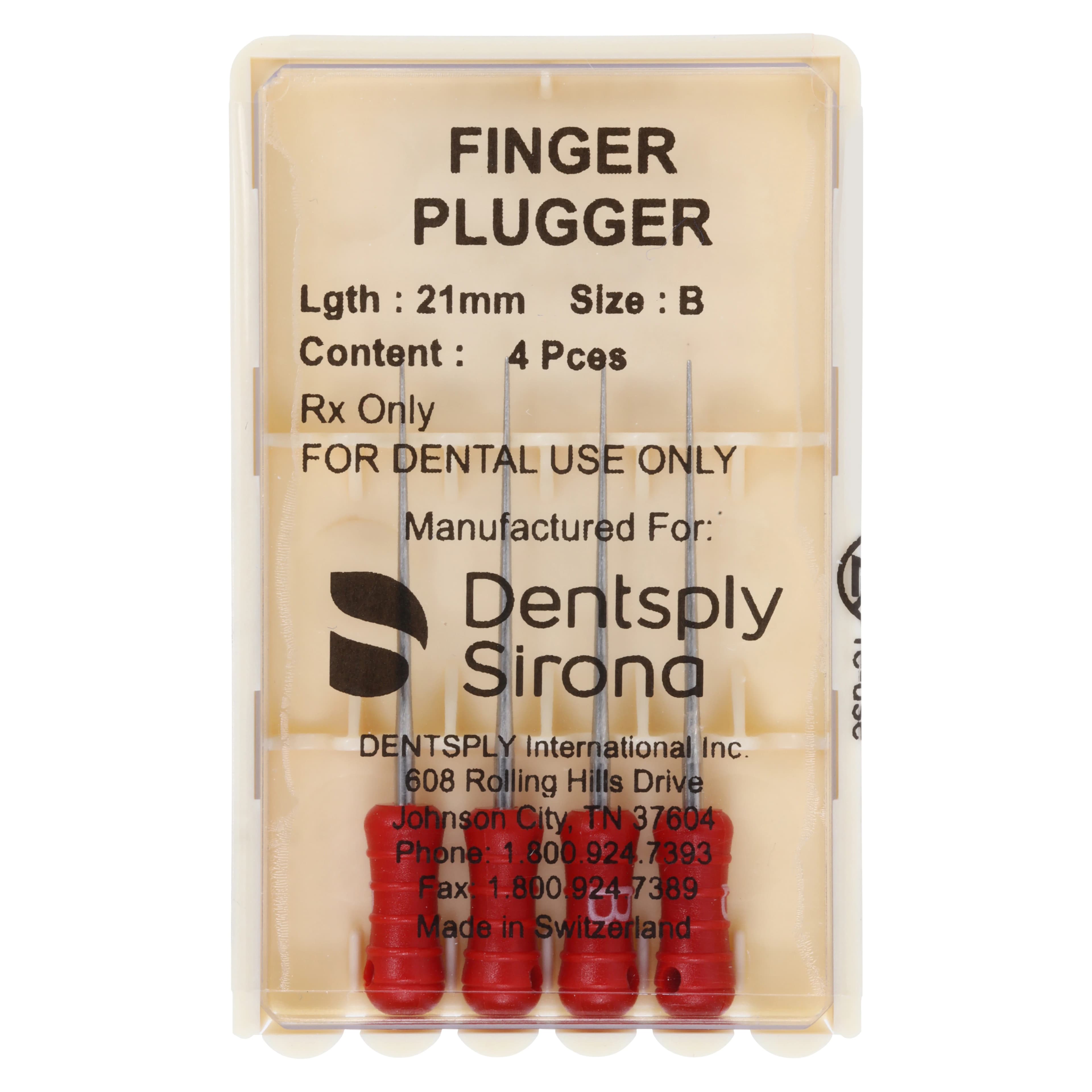 Dentsply Maillefer Finger Plugger, Size 25 B, Red, Plastic Handle, 21 mm, Pack of 4, 671701 - #B Red Finger Plugger Plastic Handle 21mm Pack of 4 - Image 1