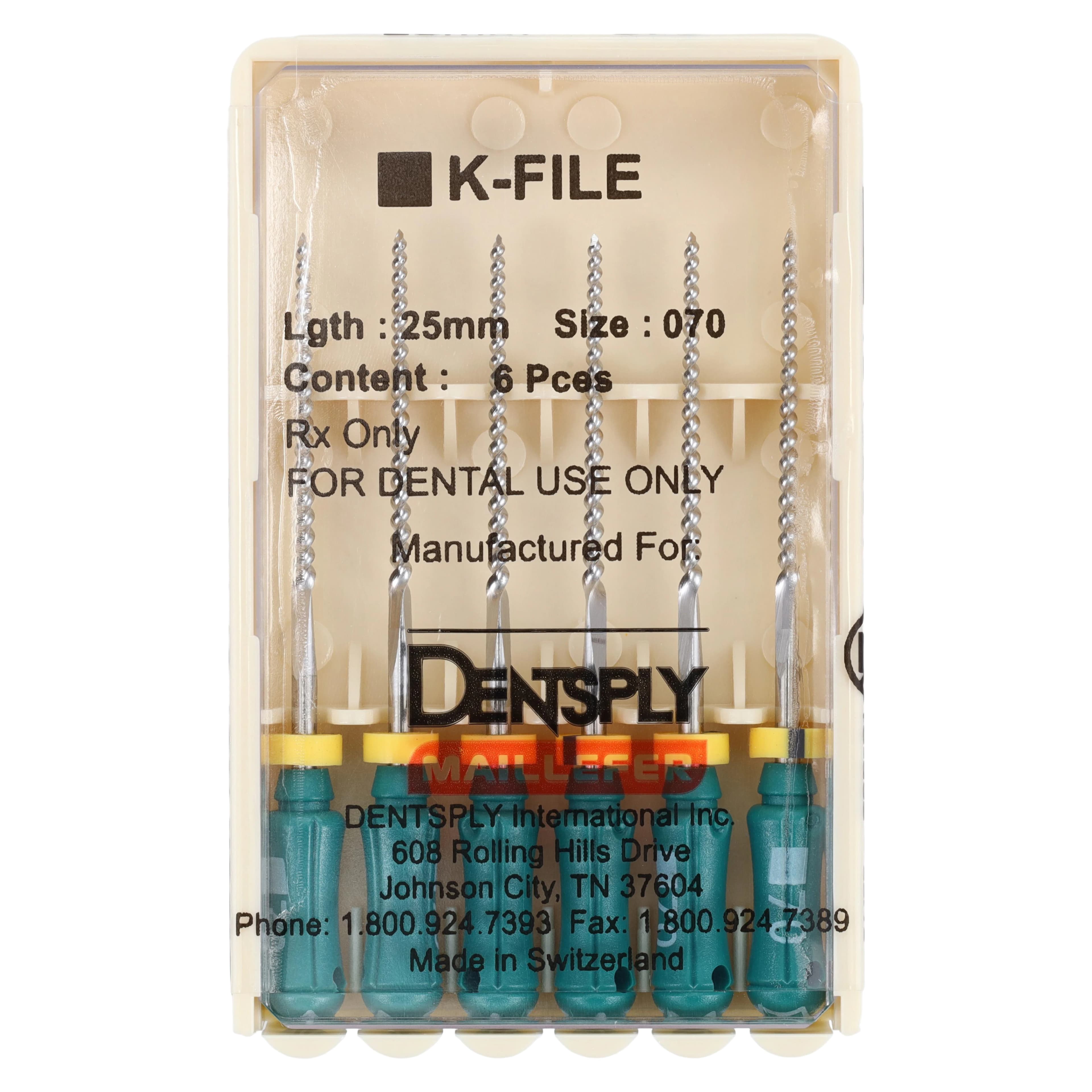 Dentsply Maillefer K-File, Stainless Steel, 25 mm, Size #70, Green, 6/Pk, 671142 - K-File, Stainless Steel, 25 mm, # 70, Green, 6/Pk - Image 1