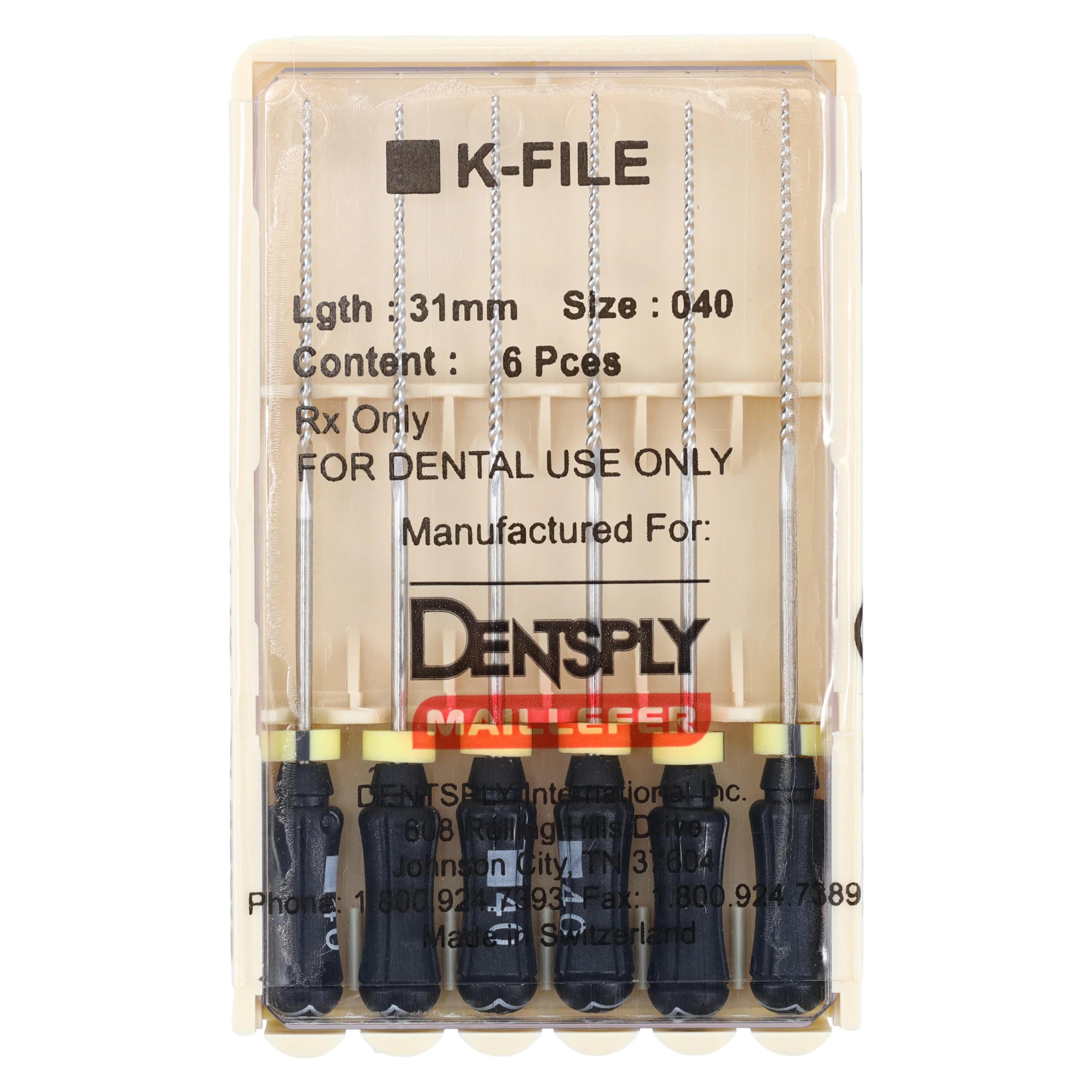 Dentsply Maillefer K-File, Stainless Steel, 31 mm, Size #40, Black, 6/Pk, 671167 - K-File, Stainless Steel, 31 mm, # 40, Black, 6/Pk - Image 1