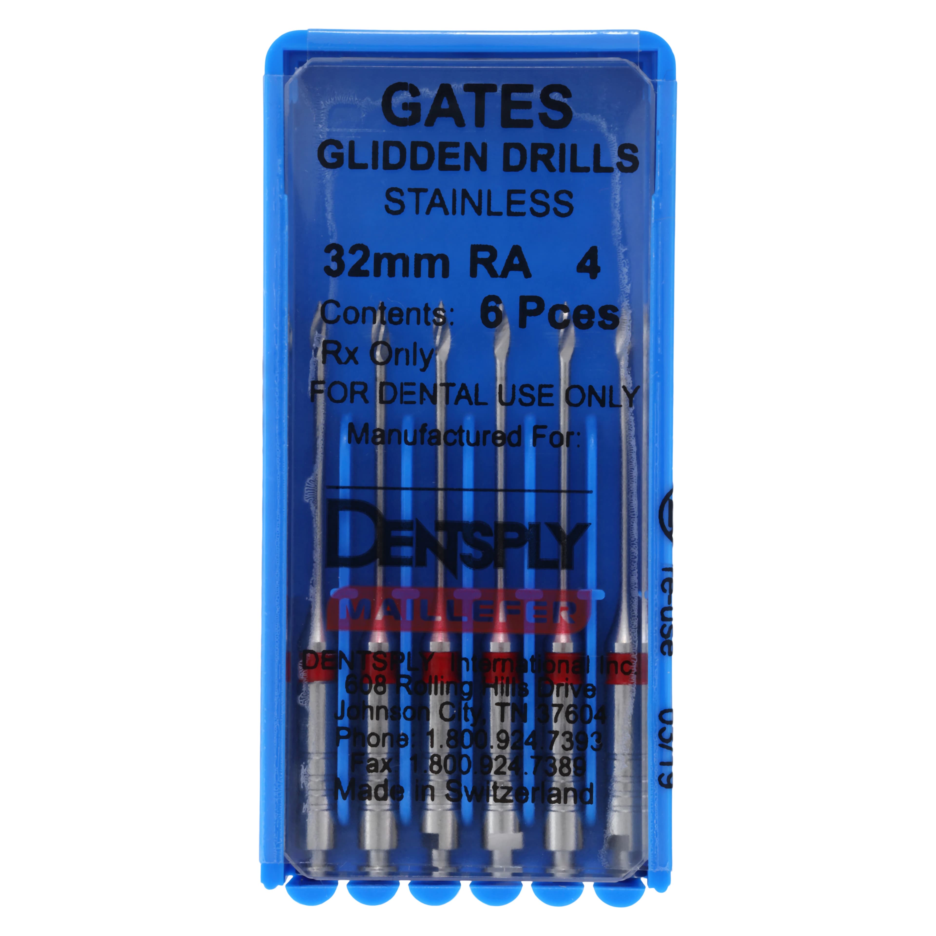 Dentsply Maillefer Gates Glidden Drills, Right Angle, Size #4, 32 mm, Stainless Steel, 6/Pkg, 671503 thumbnail 4