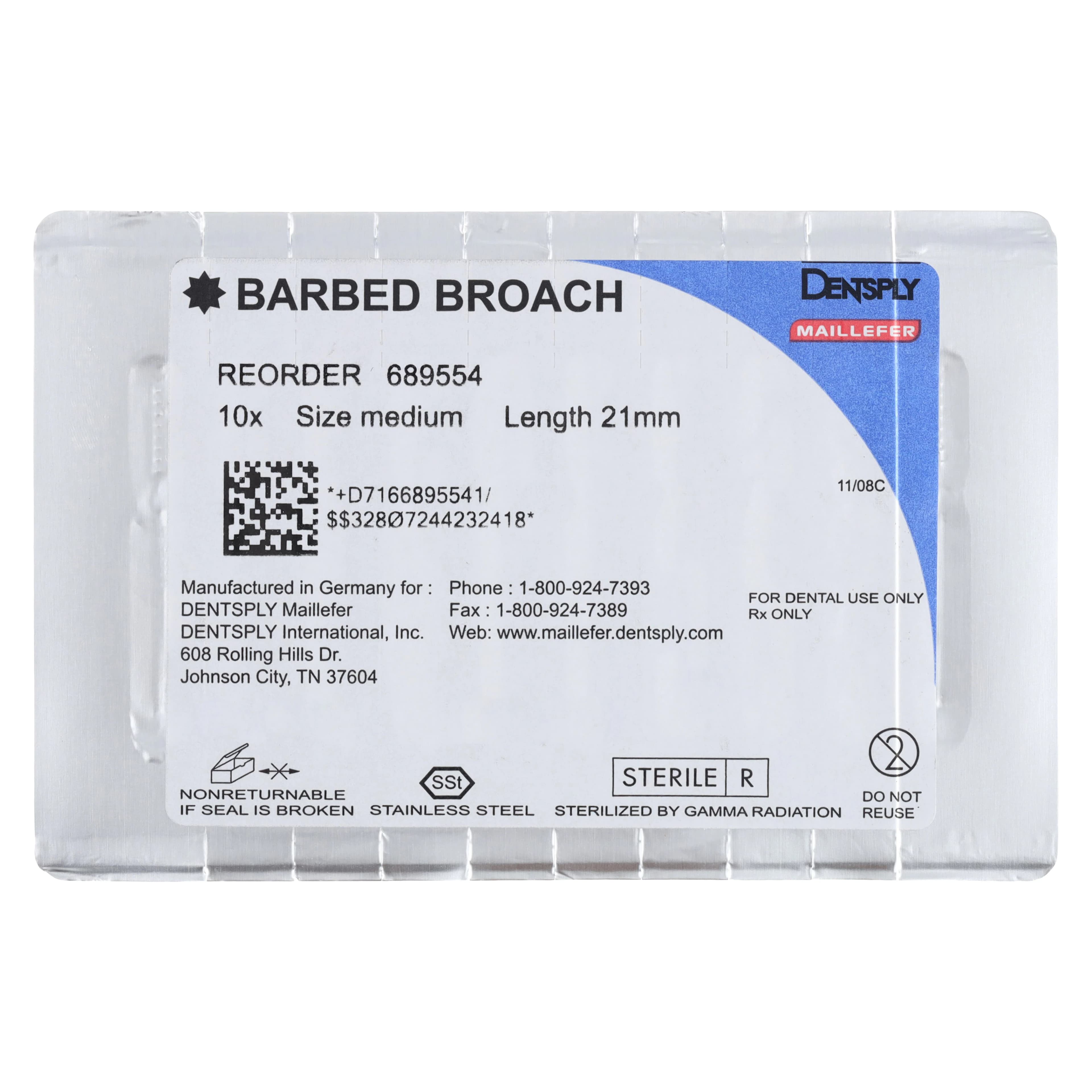Dentsply Maillefer Barbed Broach, Medium (Green), 21 mm, 10/Pkg, 689554 thumbnail 2