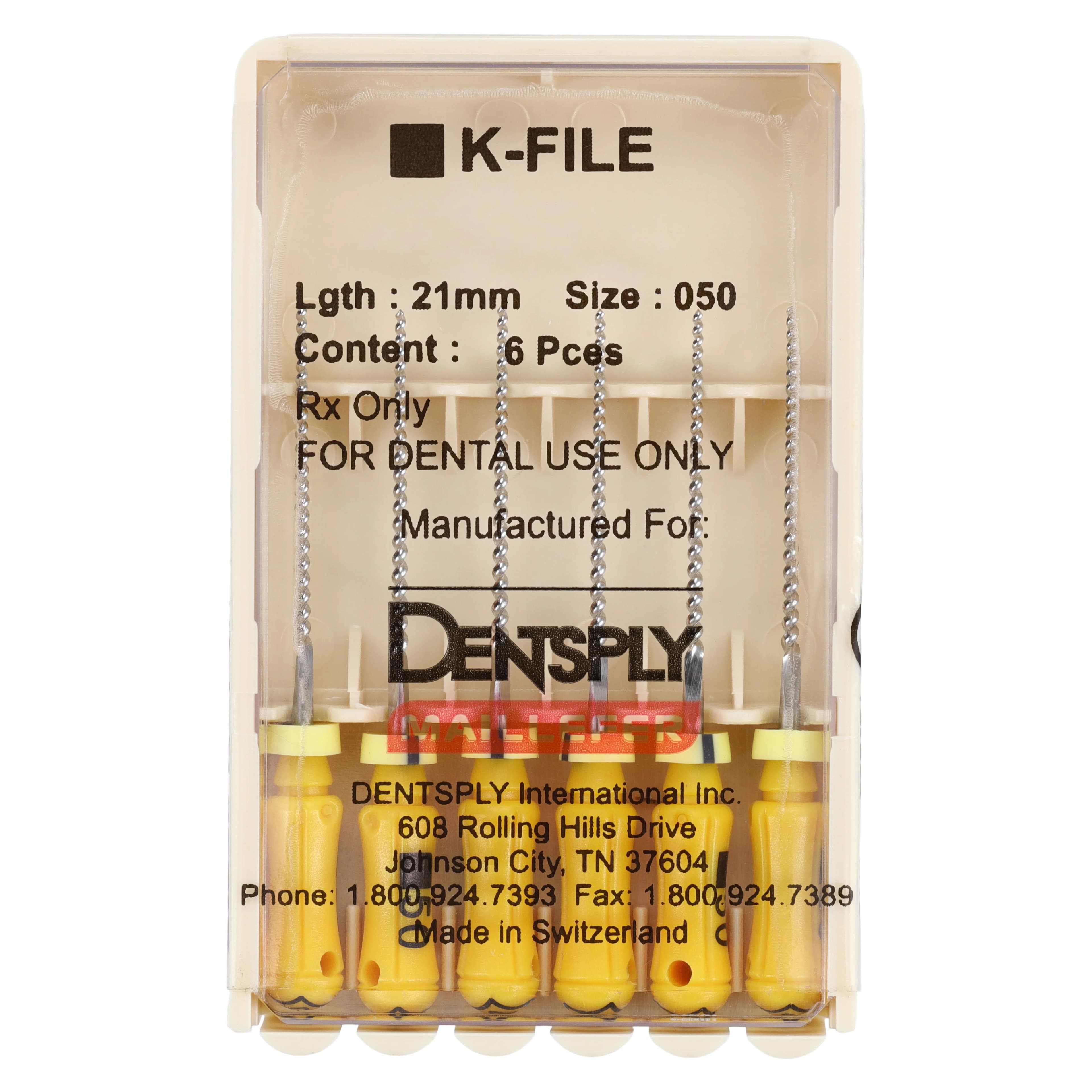 Dentsply Maillefer K-File, Stainless Steel, Size #50, 21mm, Yellow, 6/Pack, 671109 - K-Files SS #50 21mm 6/Pk - Image 1