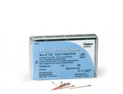 Dentsply Maillefer Gutta Percha Points, #25 Red, .02 Taper, ISO Size 25, 30mm, 120 Points (6 Vials of 20), 670970 - #25 Red .02 Taper Dentsply Maillefer Gutta Percha Points 30mm 6 Vials of 20 Pack of 120 - Image 1