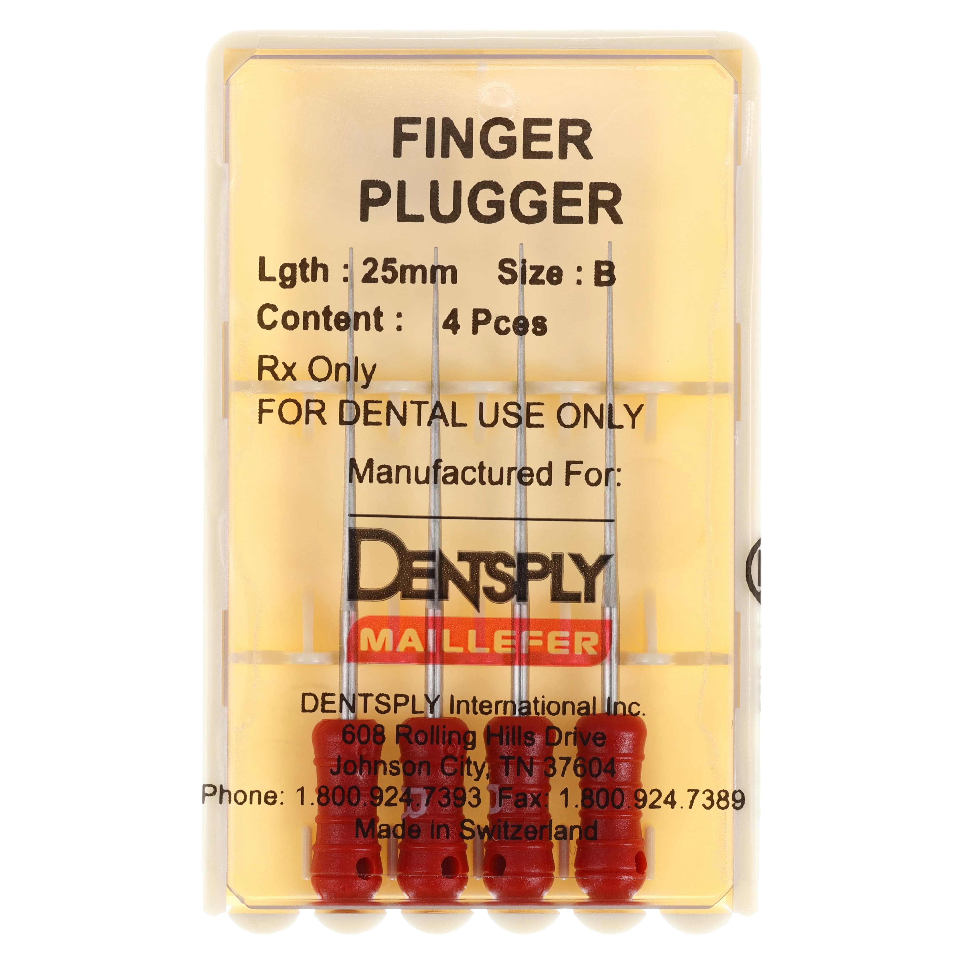Dentsply Maillefer Finger Plugger, Size B (Red), 25 mm, Plastic Handle, Conical, 4/Box, 671711 - Finger Plugger 25 mm B Size Red Conical 4/Bx - Image 1