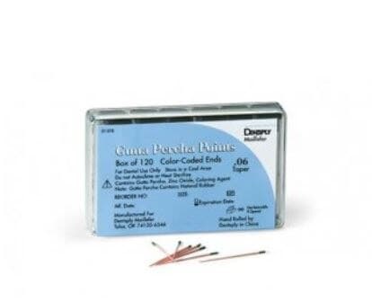 Dentsply Maillefer Gutta Percha Points, ISO #50, Yellow, .02 Taper, 30mm, 120 Points (6 Vials of 20), 670975 - #50 Yellow .02 Taper Dentsply Maillefer Gutta Percha Points 30mm 6 Vials of 20 Pack of 120 - Image 1