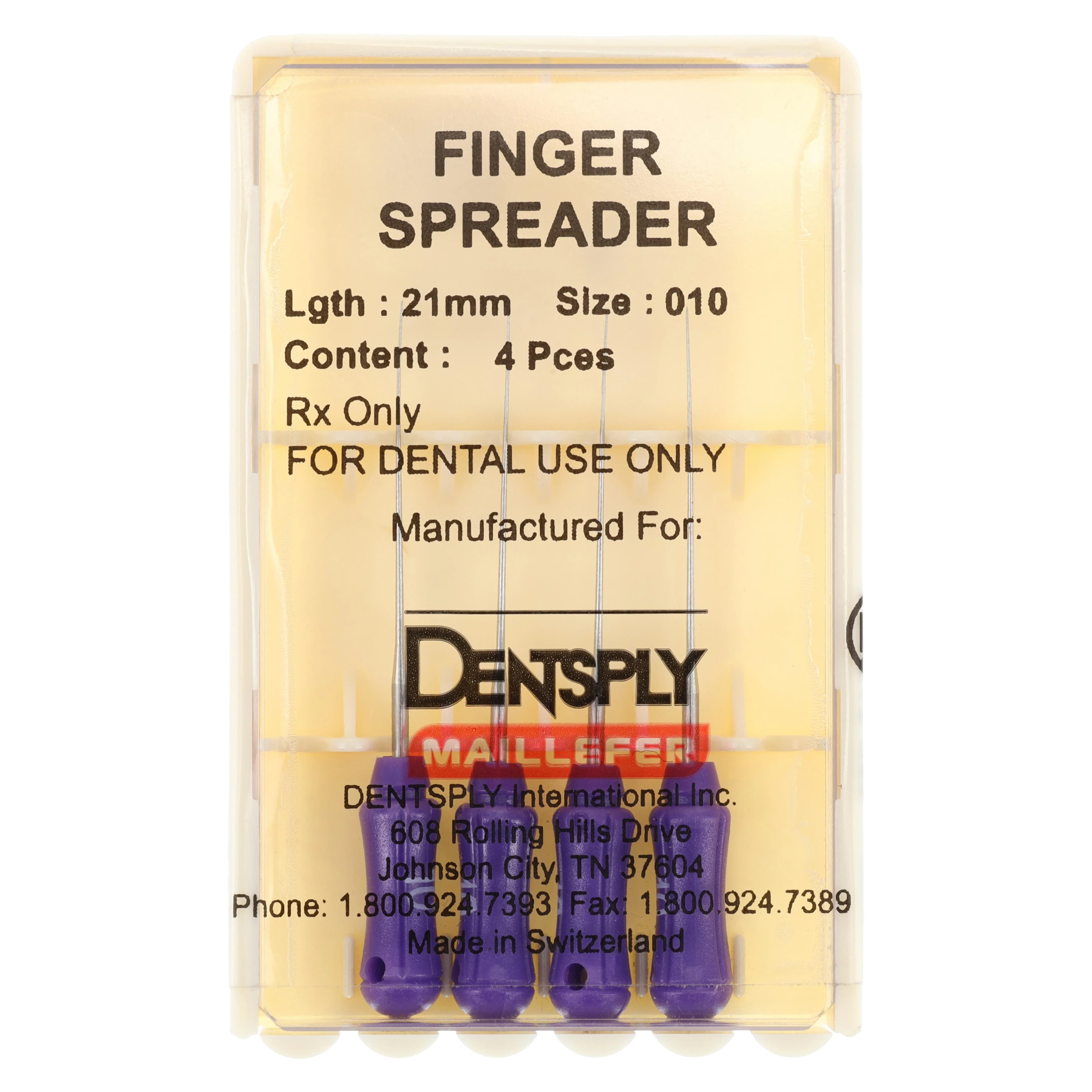 Dentsply Maillefer Finger Spreader #10, 21mm, Purple, 4/Pkg - Finger Pluggers 10/21mm 4/Pk - Image 1