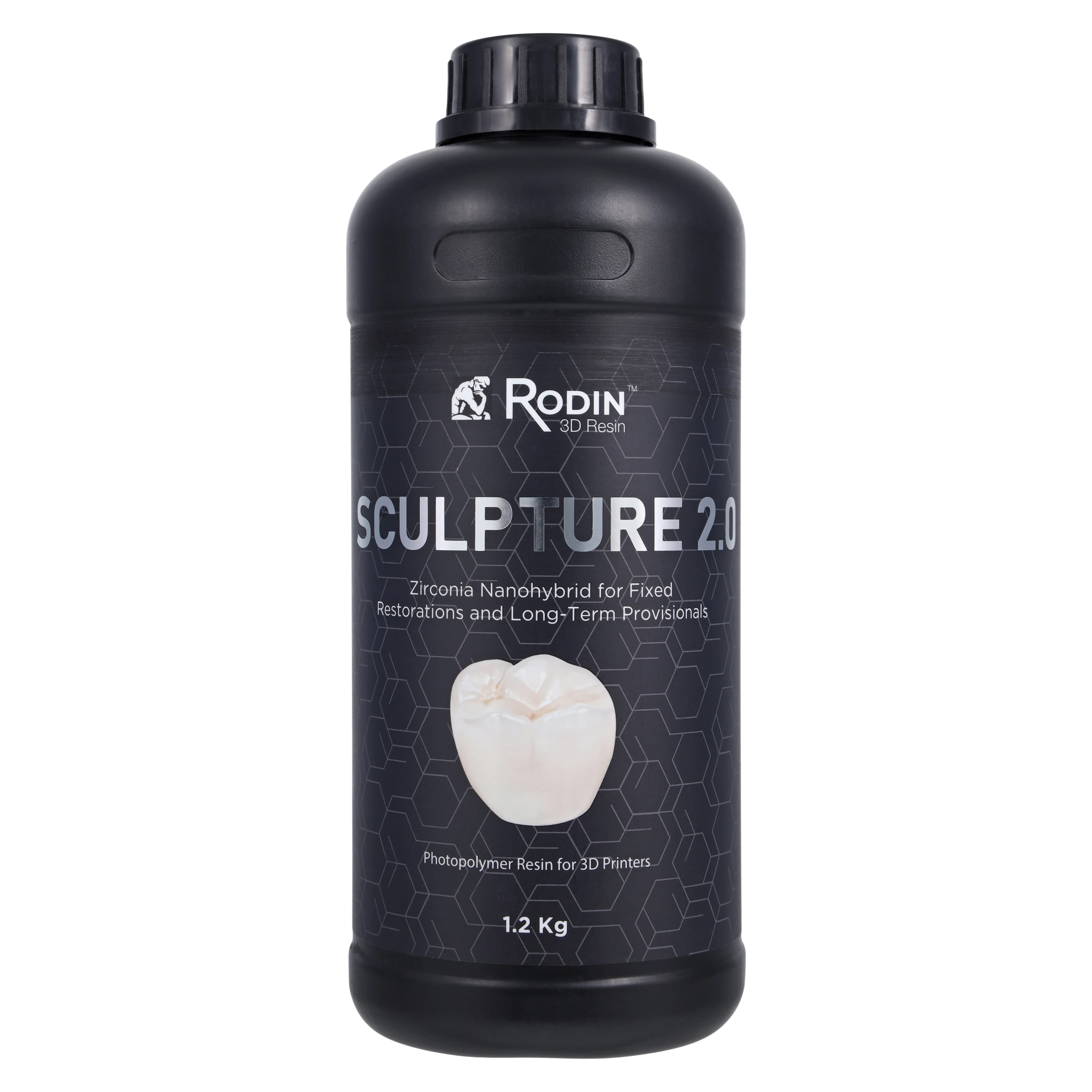 Rodin™ Sculpture 2.0 Zirconia Nanohybrid 3D Printing Resin, Shade A2, 1.2 kg Bottle, 23876 - Rodin™ Sculpture 2.0 Zirconia Nanohybrid 3D Resin A2, 1.2kg/Bottle - Image 1