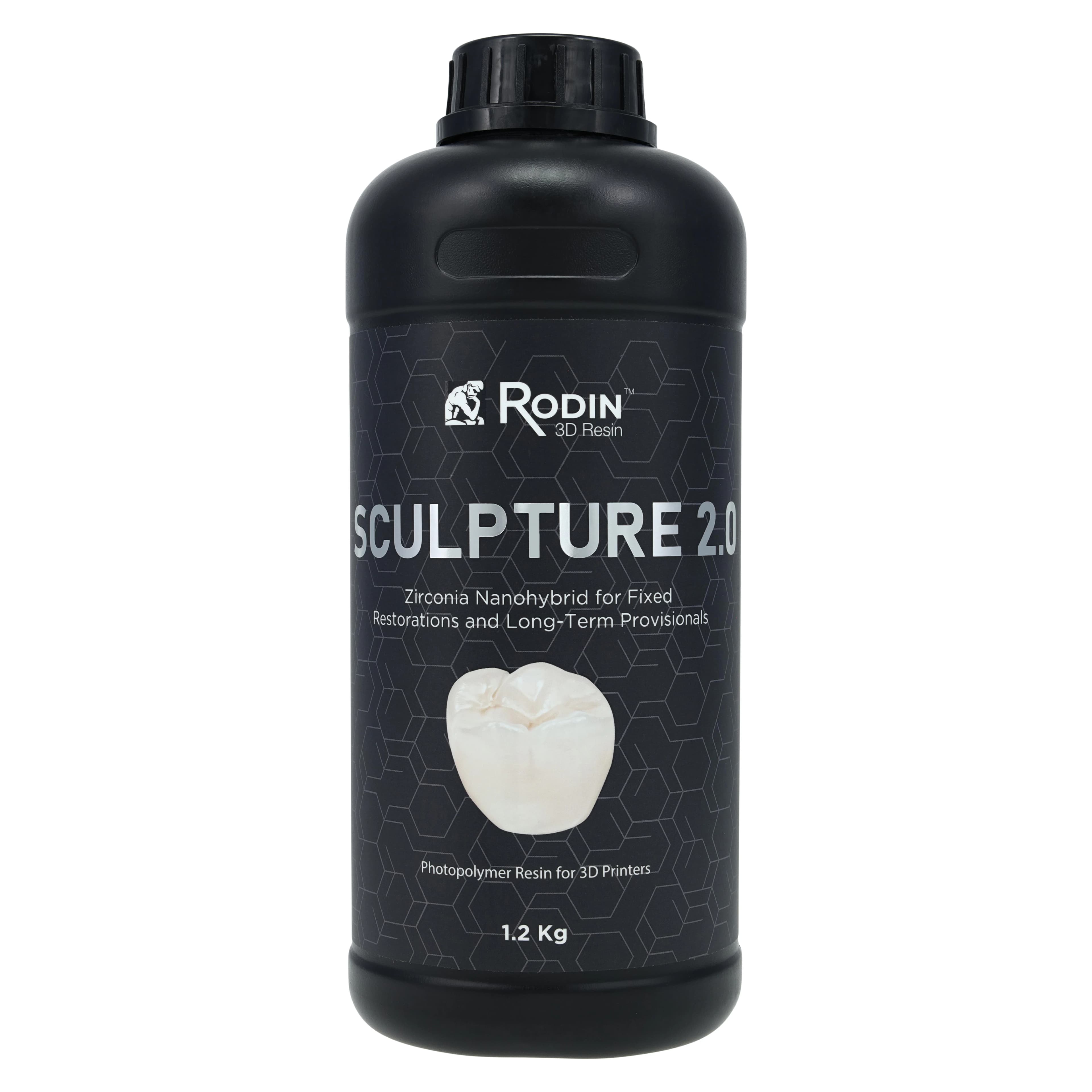 Rodin™ Sculpture 2.0 Zirconia Nanohybrid 3D Resin, Shade 0M1, 1.2 kg Bottle, #23870 - Rodin™ Sculpture 2.0 Zirconia Nanohybrid 3D Resin 0M1, 1.2kg/Bottle - Image 1