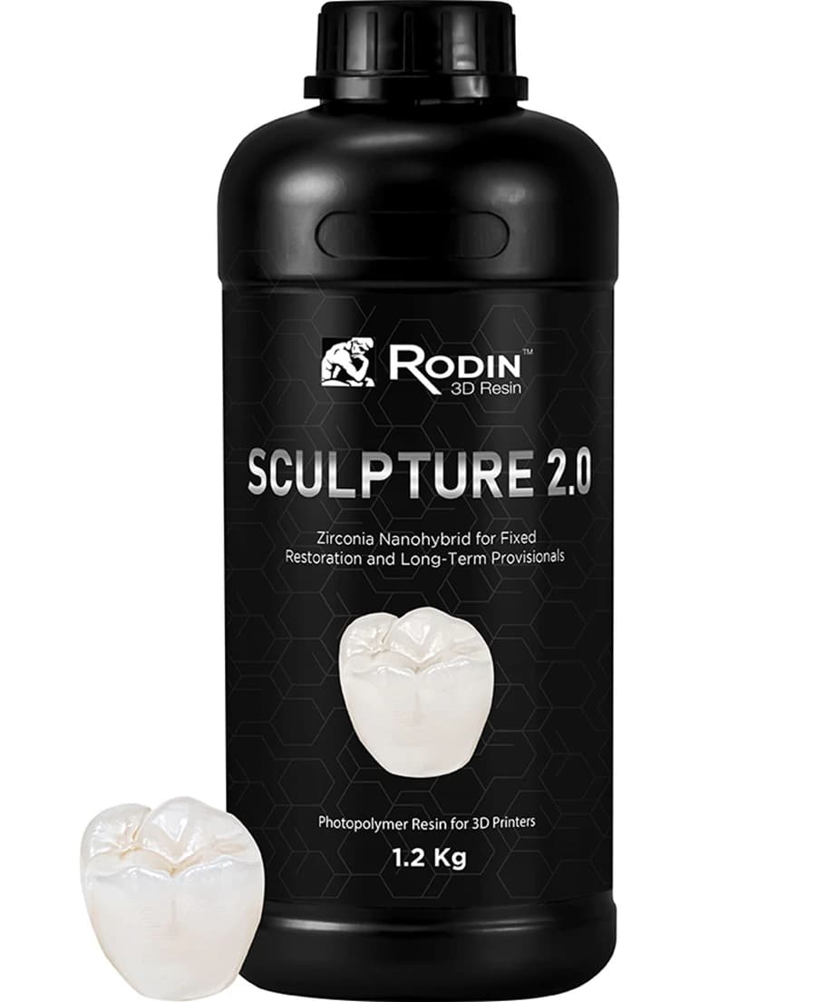 Rodin™ Sculpture 2.0 Zirconia Nanohybrid 3D Resin, Shade D2, 1.2 kg Bottle, 23884 - Rodin™ Sculpture 2.0 Zirconia Nanohybrid 3D Resin D2, 1.2kg/Bottle - Image 1