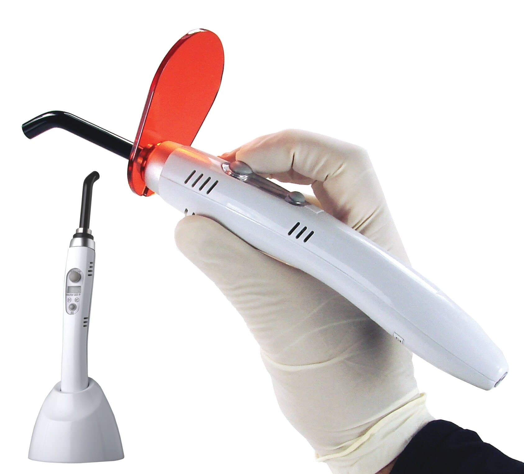 Vector QUAZAR High-Performance Curing Light, LED, Cordless, 3000 mW/cm², Silver, 13 Programmable Modes, with Charging Base, Power Adapter, Light Shield, Plaque Detection Paddle, Hygiene Shield Pack - Vector QUAZAR High-Performance Curing Light - Image 1