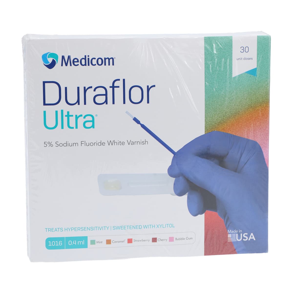 Duraflor Ultra 5% Sodium Fluoride White Varnish, Bubble Gum, 0.4 mL Unit Dose, 30/Box, 1016-BG30 - Duraflor Ultra 5% Sodium Fluoride Varnish 0.4mL x 30 Bubble Gum - Image 1